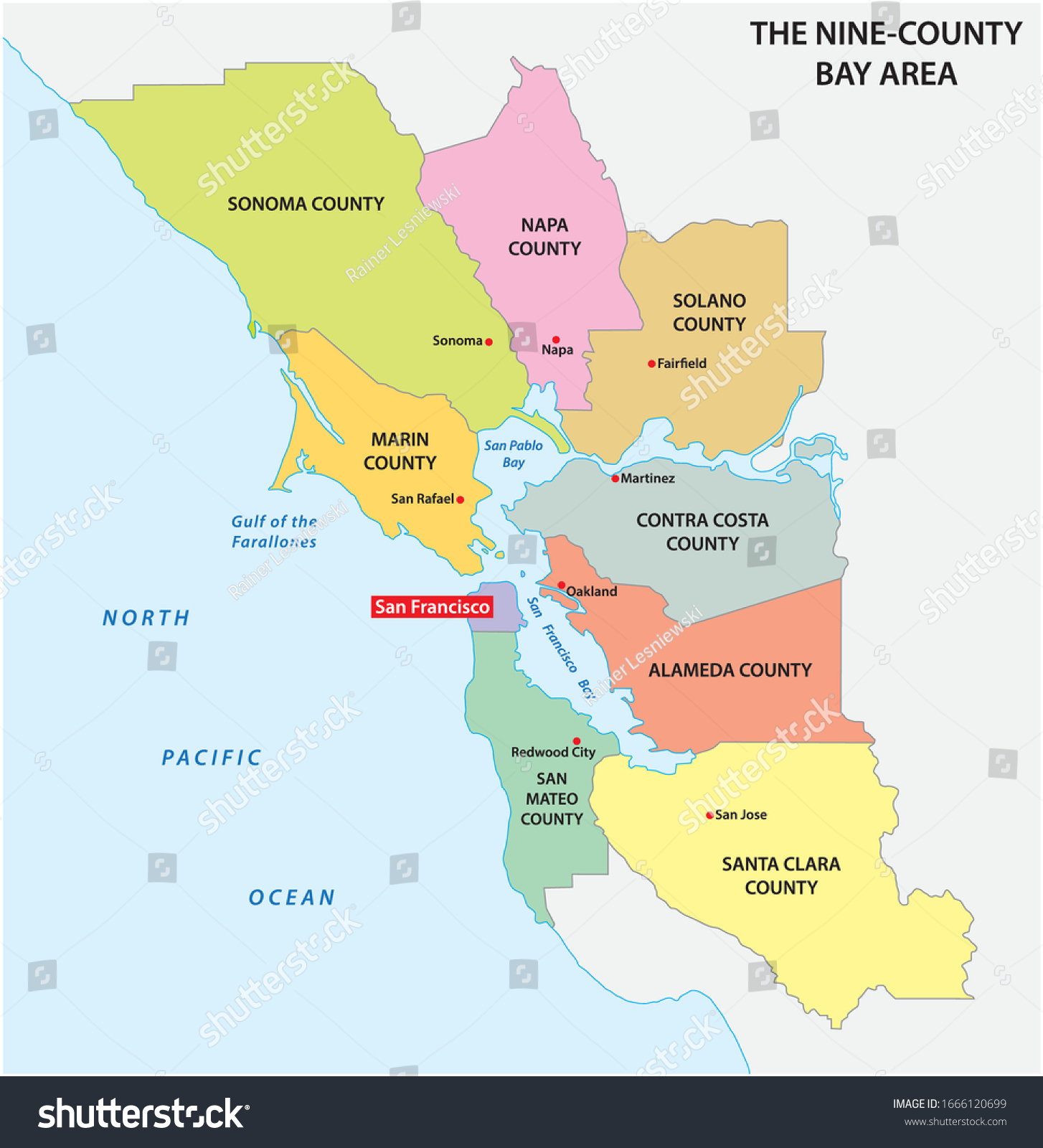 Administrative Map California Region San Francisco Stock Vector Royalty Free 1666120699