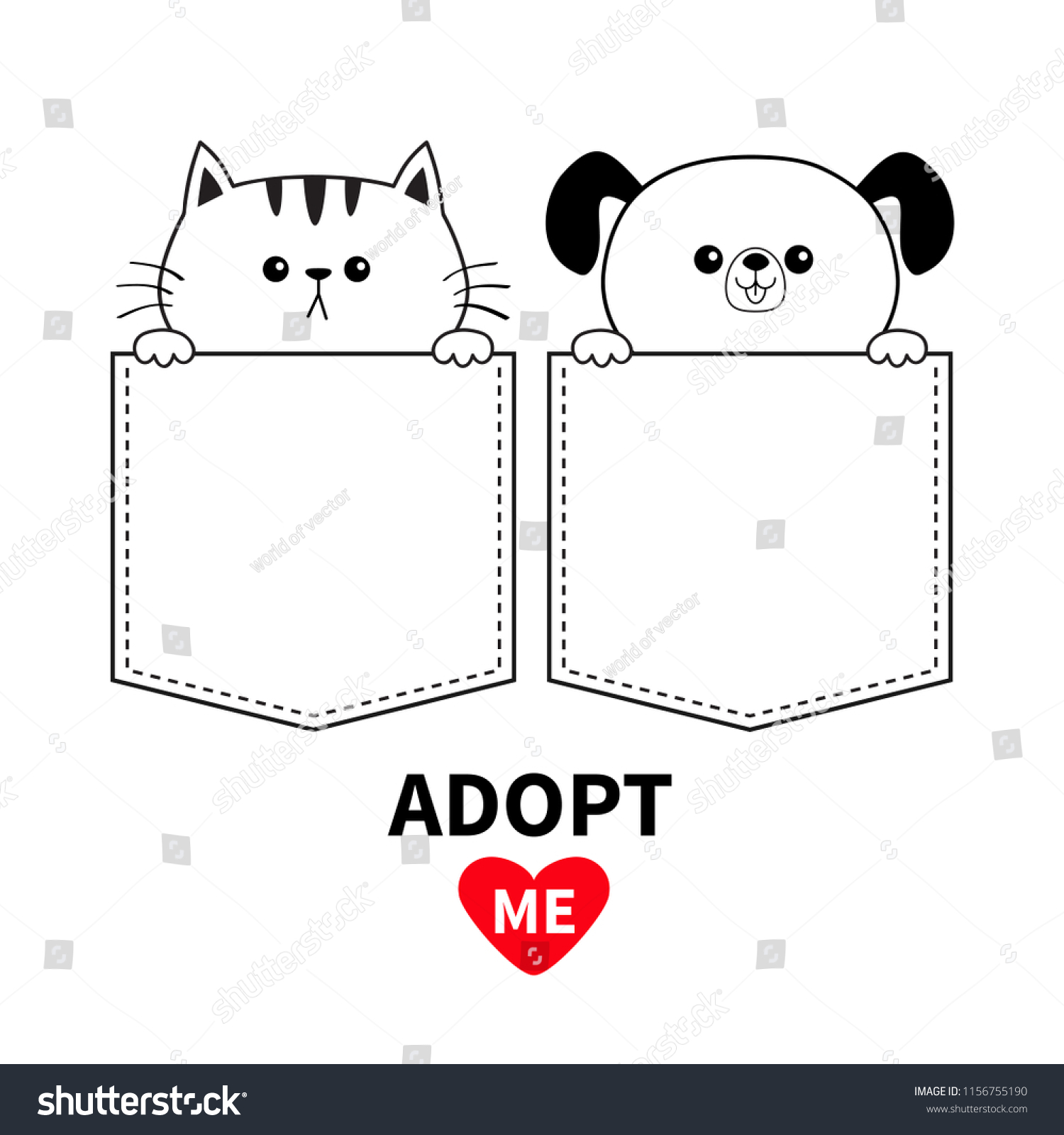 SVG of Adopt me. Red heart. Cute cat dog in the pocket. Holding hands paws. Kitten kitty puppy character. Dash line. Pet animal collection. T-shirt design. Baby background Flat design Vector svg
