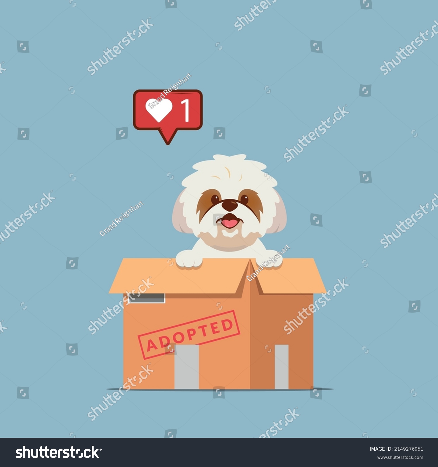 SVG of Adopt pet concept illustration. Dog rescue, protection, adoption concept. Flyer, poster template.Cute shih tzu puppy in a box. svg