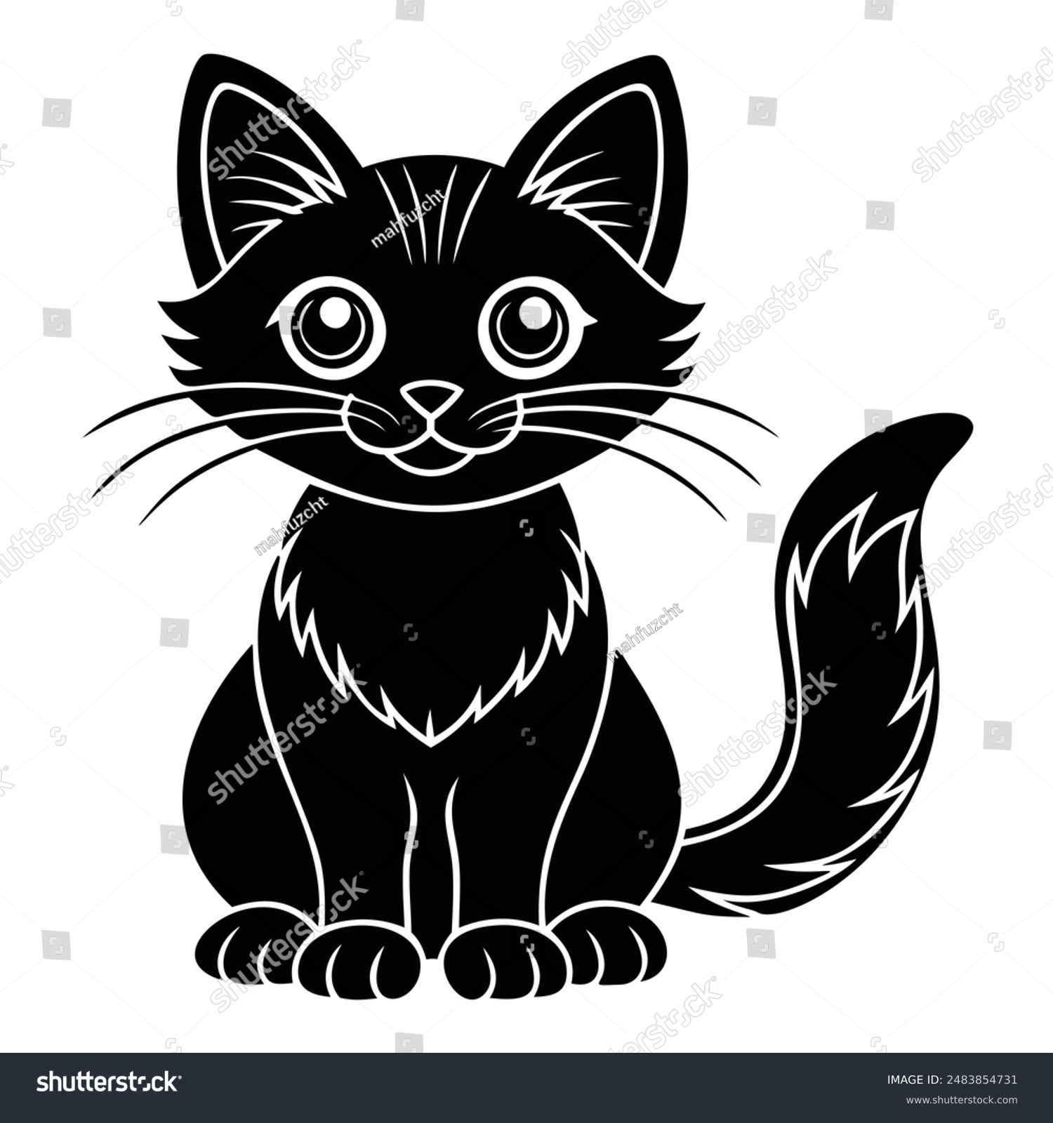 recommend clip art: Adorable Cat Silhouette Vector and Illustration Charming Feline Outline on a Crisp White Background