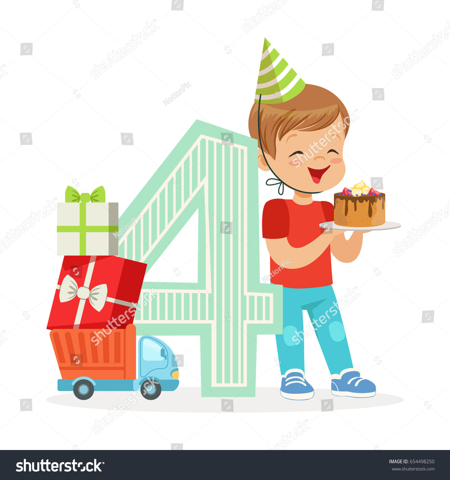 Adorable Four Year Old Boy Celebrating Stock Vector Royalty Free 654498250