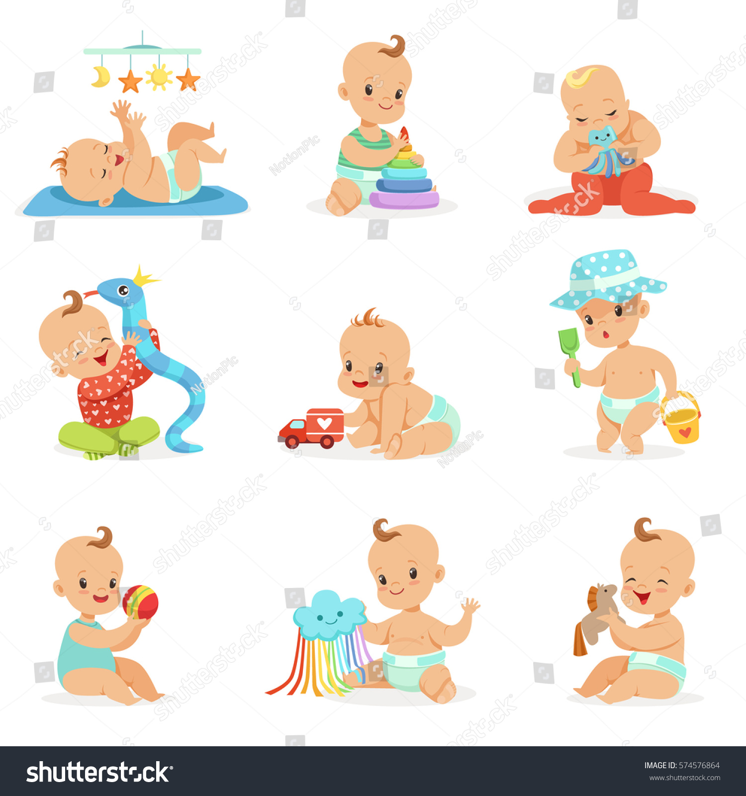 Adorable Girly Cartoon Babies Playing Their Stock Vector 574576864 ...