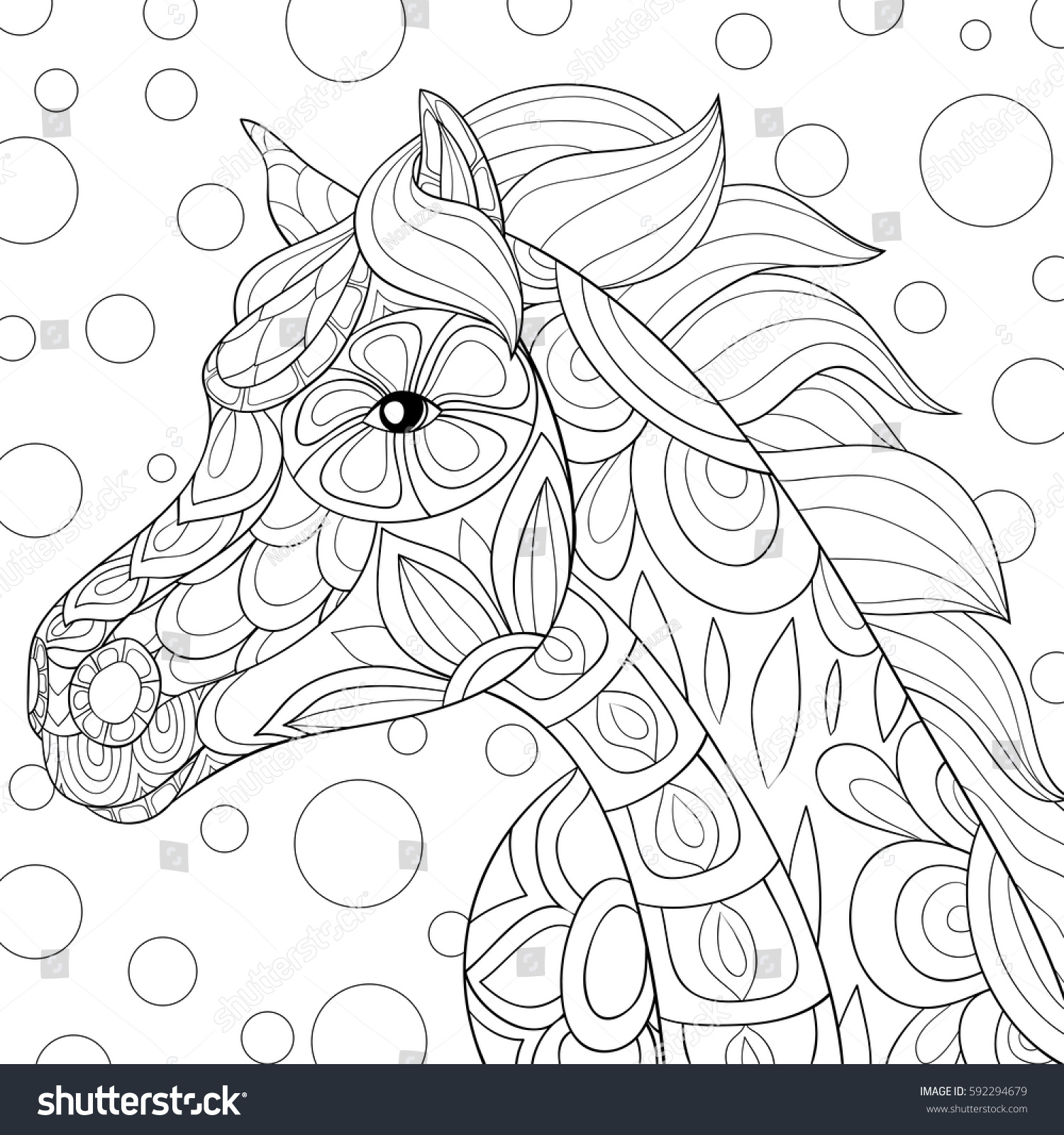 Adult Coloring Book Horse Zen Art Stock Vector 592294679  Shutterstock