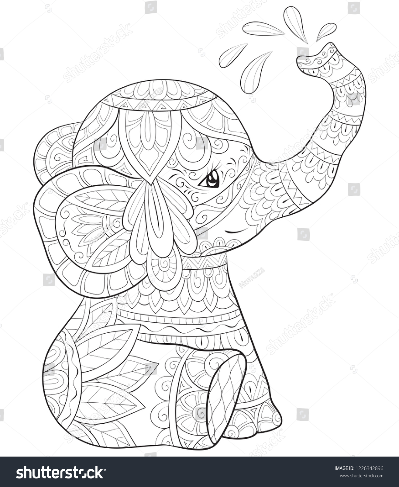Adult Coloring Bookpage Cute Elephant Image Stock Vector Royalty Free 1226342896