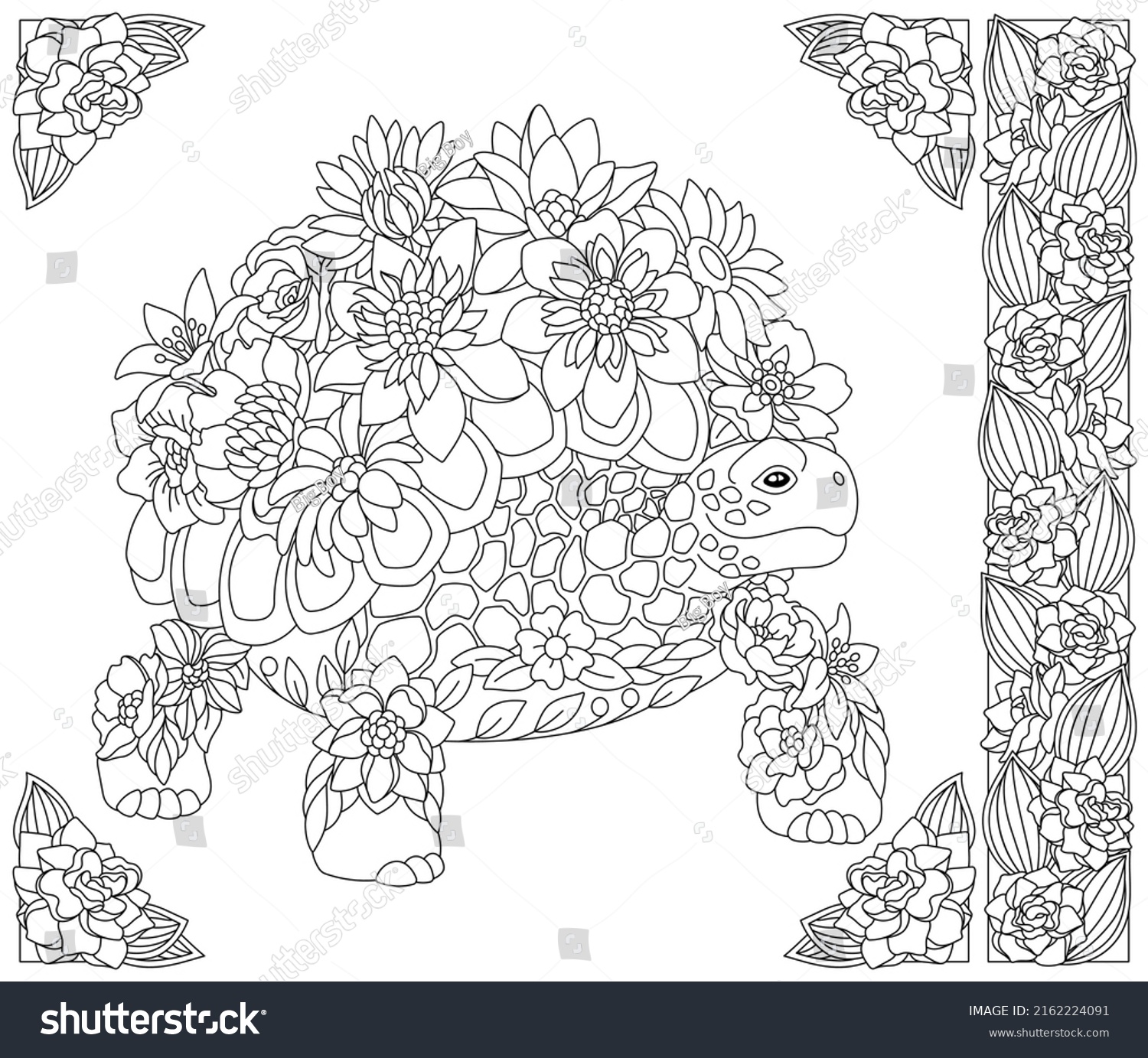 SVG of Adult coloring book page. Floral turtle. Ethereal animal consisting of flowers and leaves svg