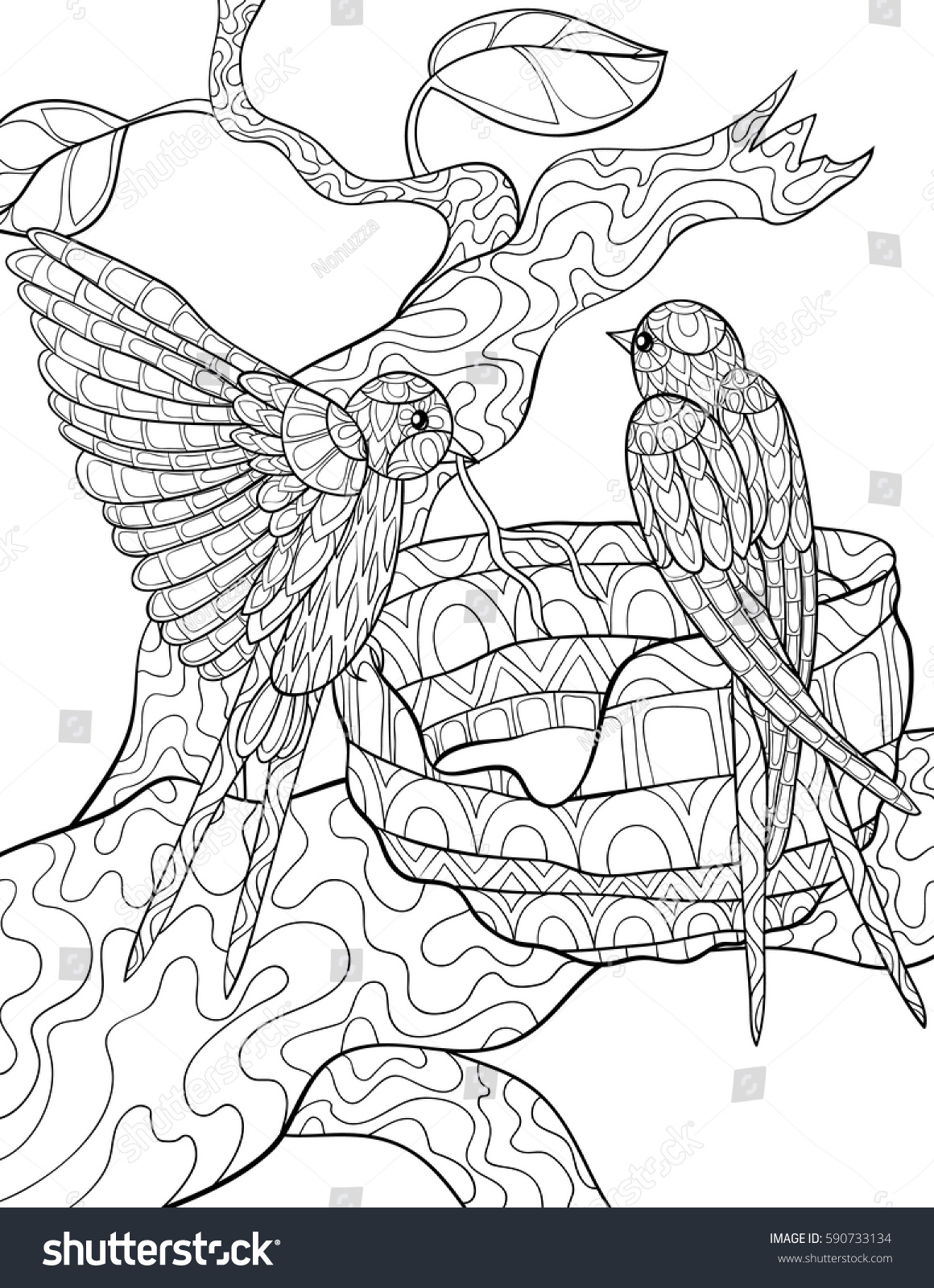 Adult Coloring Bookpage Swallow Doodlezen Art Stock Vector 590733134  Shutterstock