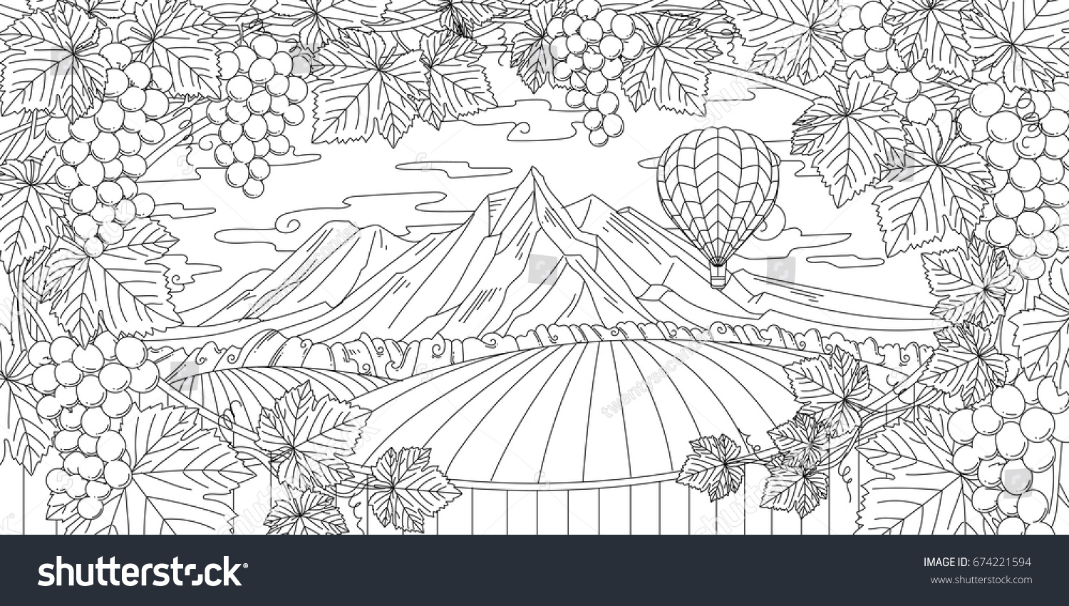 Download Adult Coloring Illustration New Zealand Vineyard Stock Vector Royalty Free 674221594