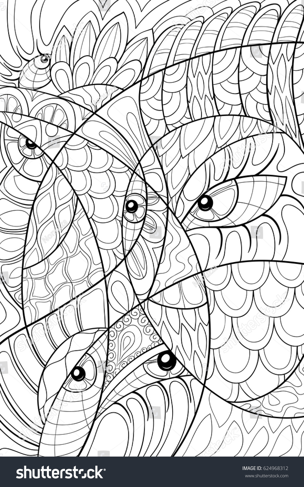 Adult coloring page abstract landscape Zen art style illustration