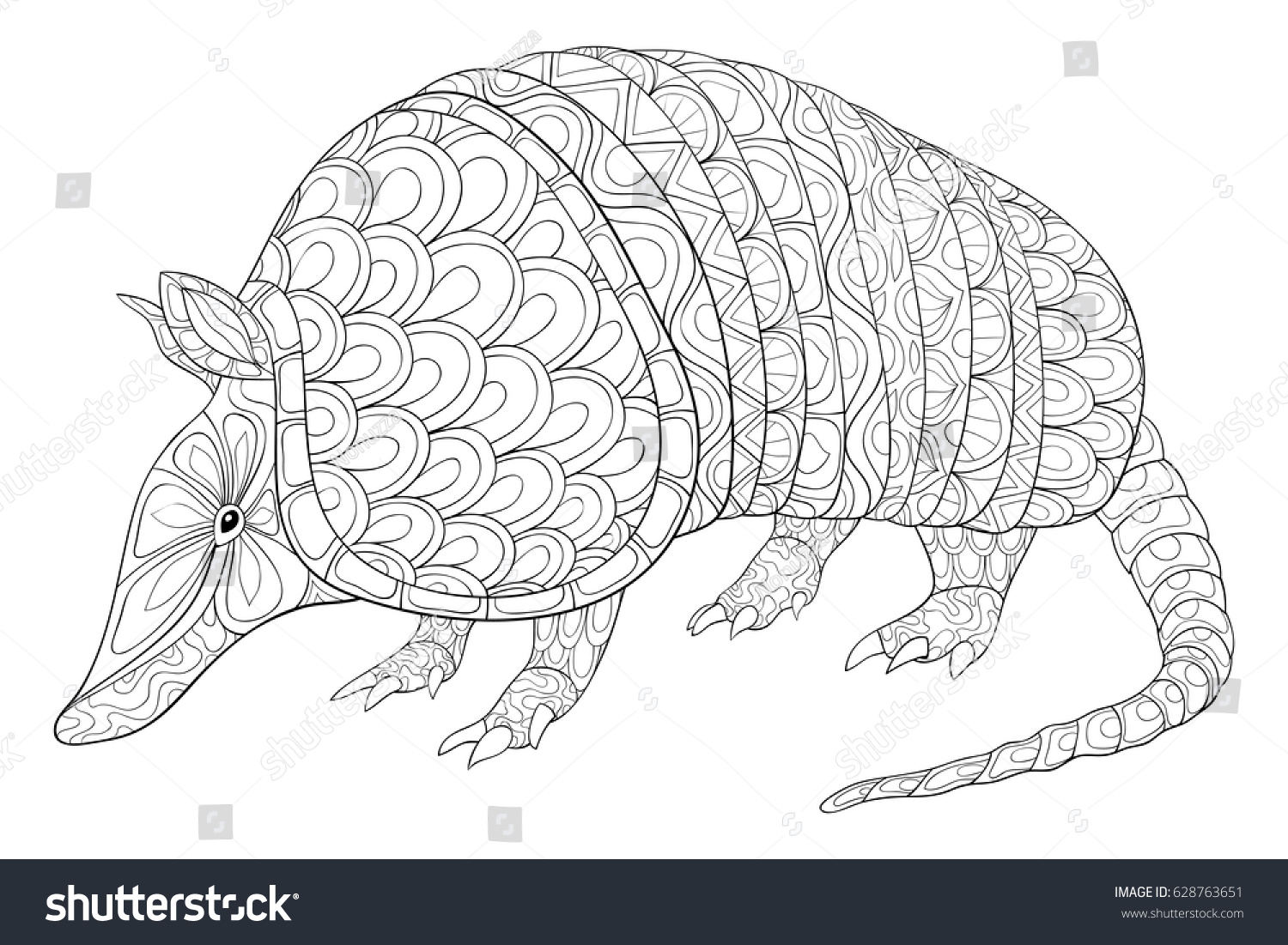 Adult Coloring Page Armadillo Animal Art Stock Vector 628763651 ...