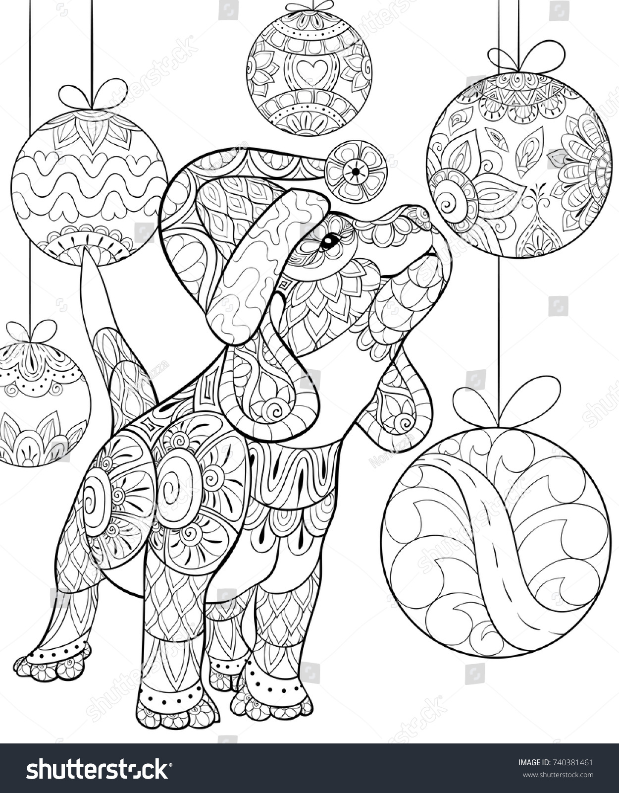 Adult Coloring Pagebook Cute Christmas Puppydog Stock ...