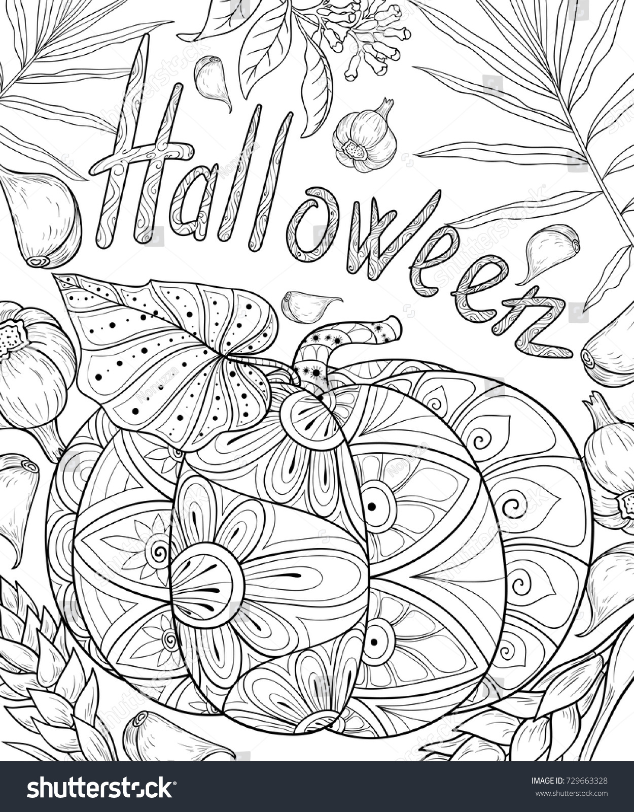 Adult Coloring Pagebook Halloween Day Art Stock Vector 729663328  Shutterstock