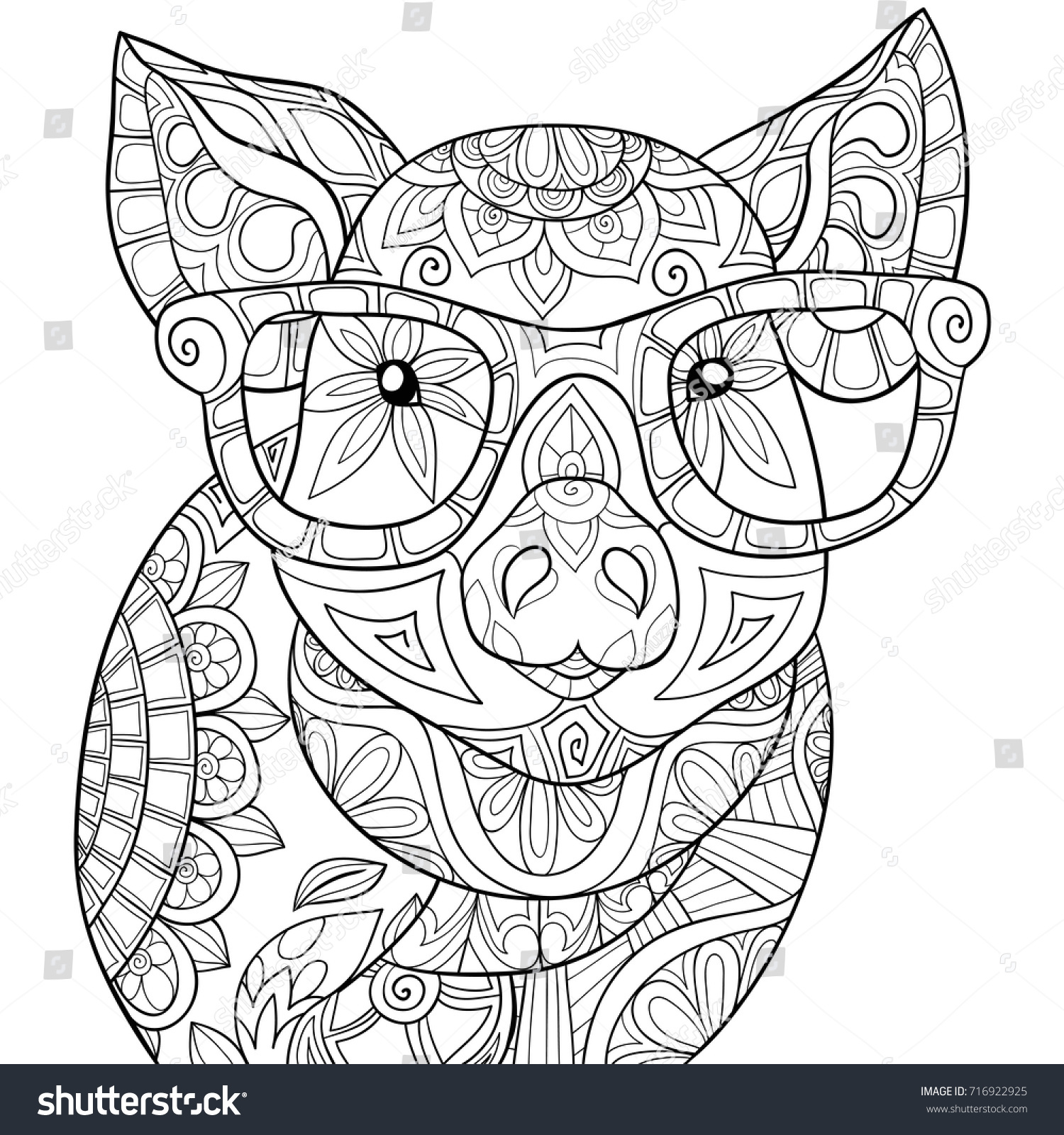 Adult coloring page book a pig Zen style art illustration