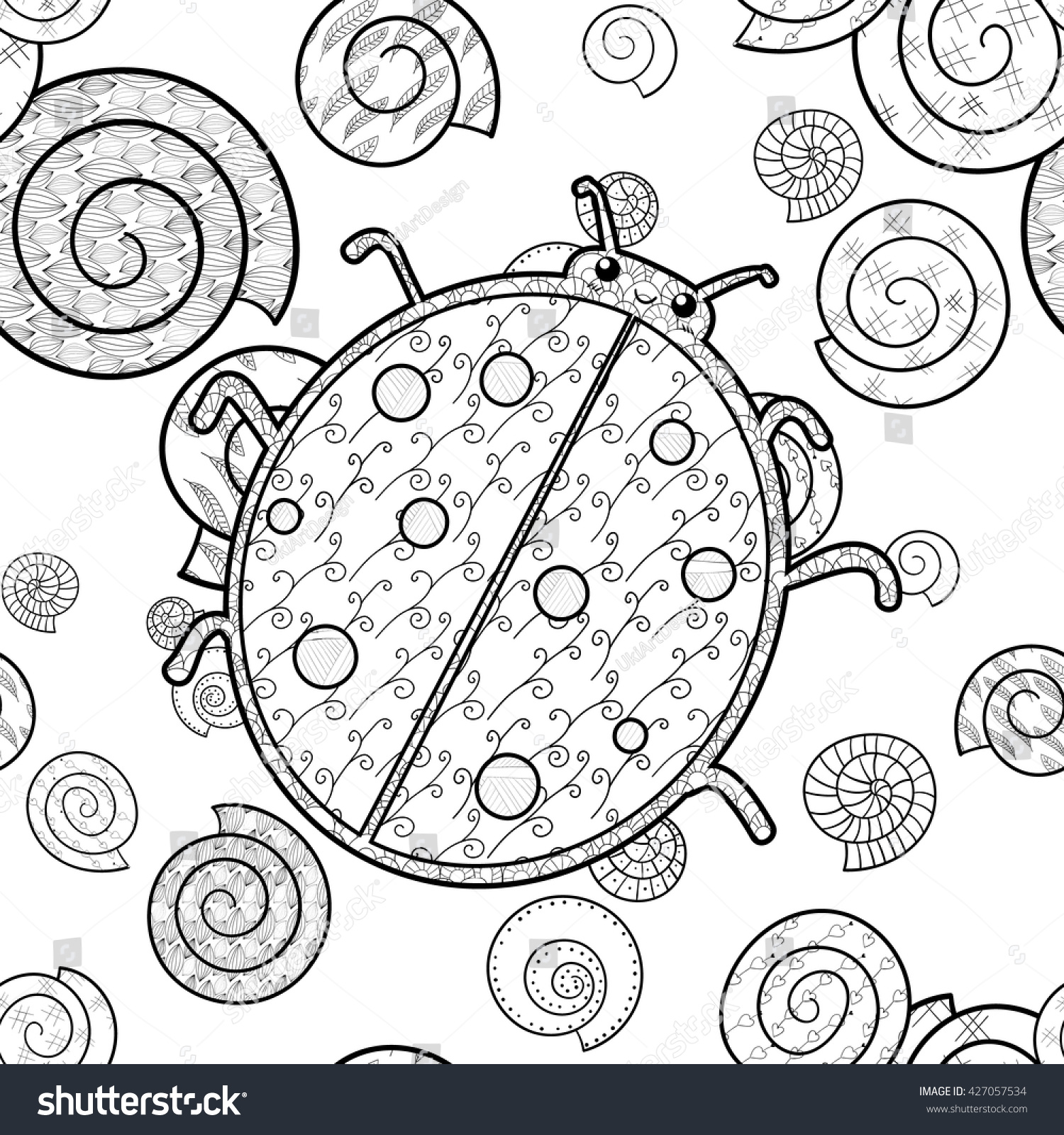 Download Adult Coloring Page Cute Ladybug Shells Stock Vector ...