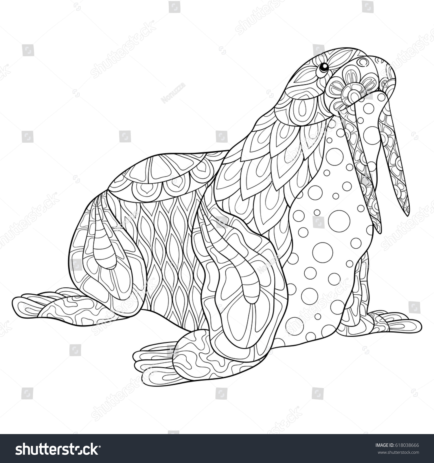 Adult Coloring Page Walrus Art Style Stock Vector Royalty Free 618038666