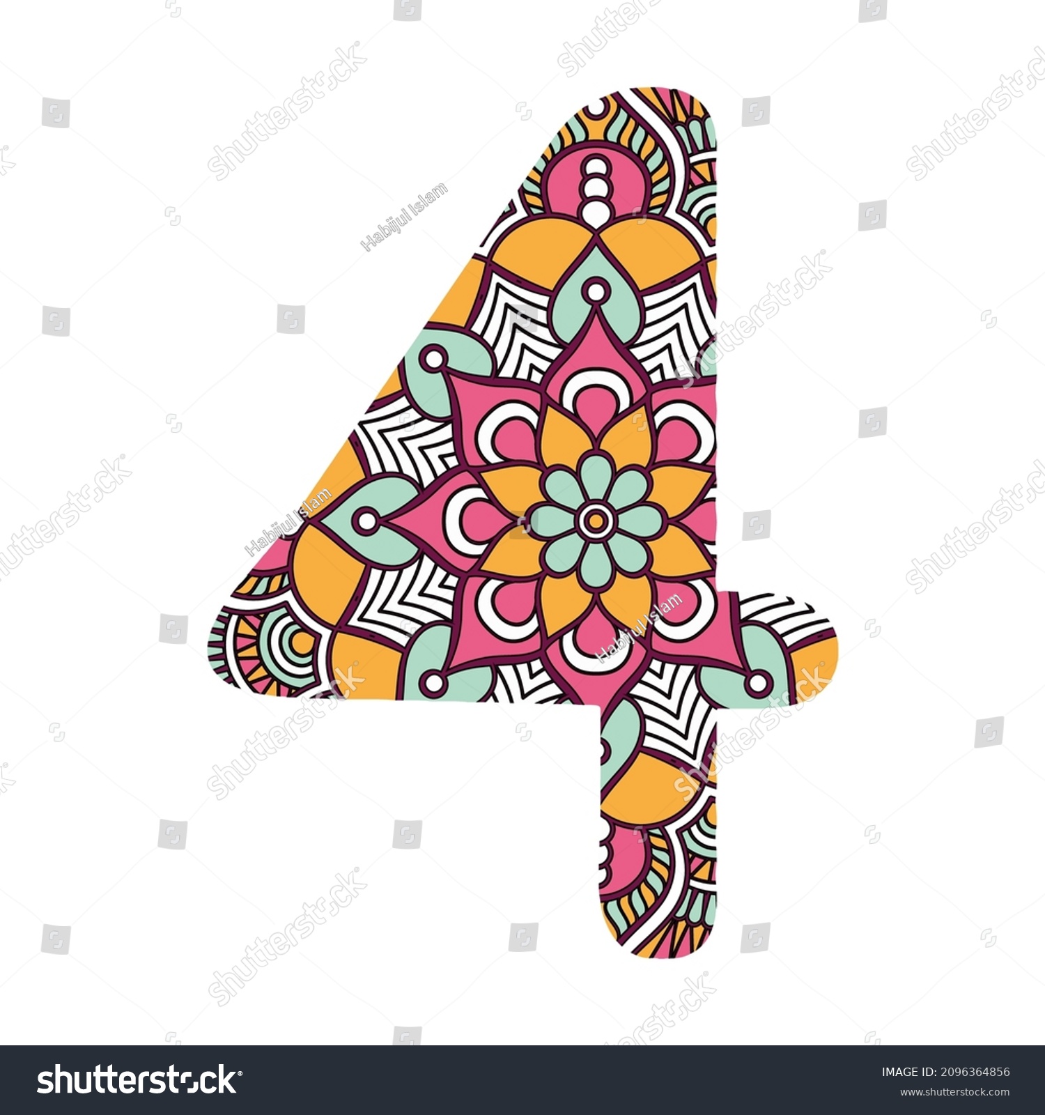 SVG of Adult coloring page with number 4. Empty linear contour isolated on white background. Coloring vector illustration in the Zentangle style. svg