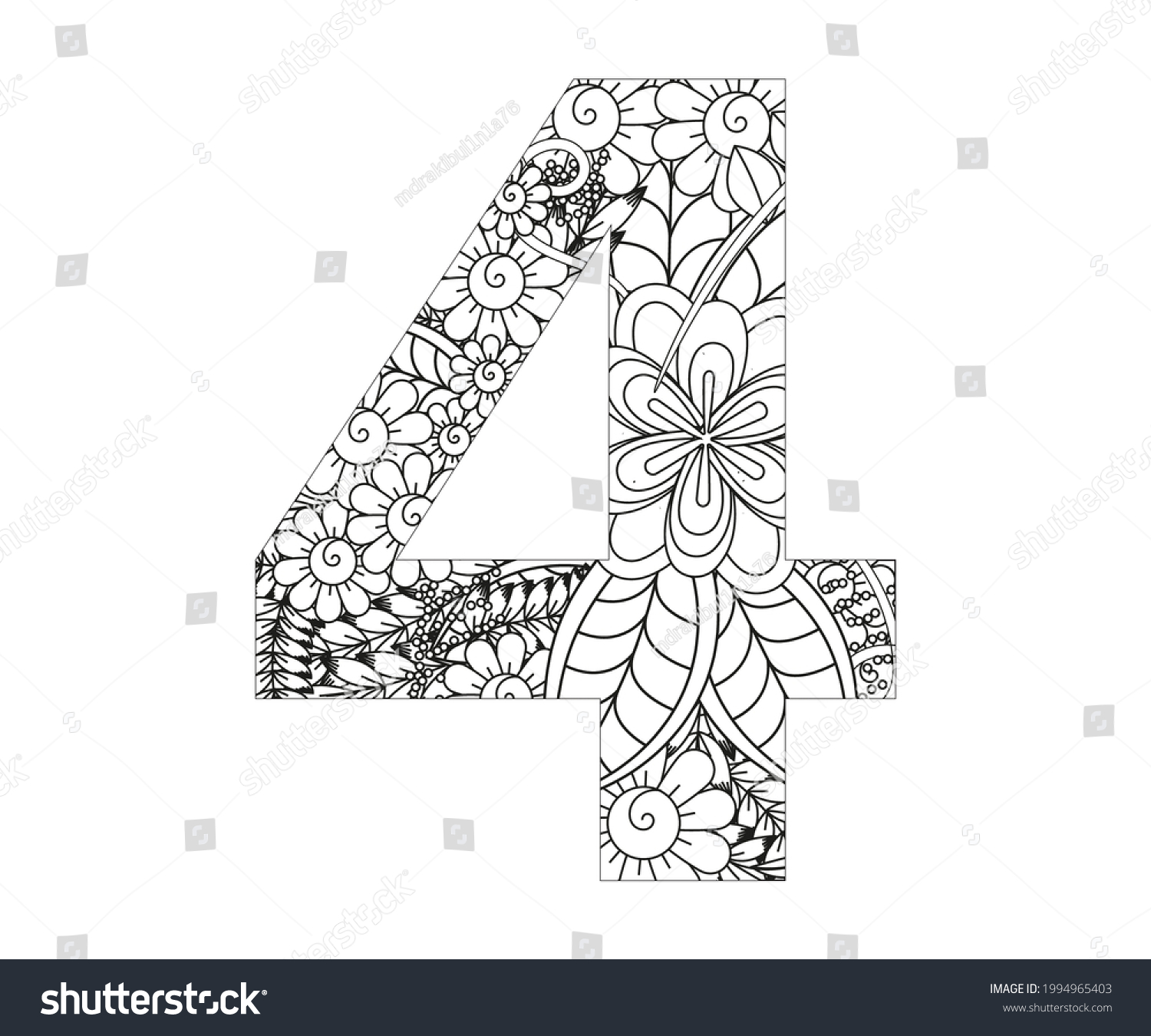 SVG of Adult coloring page with number 4. Ornamental font svg