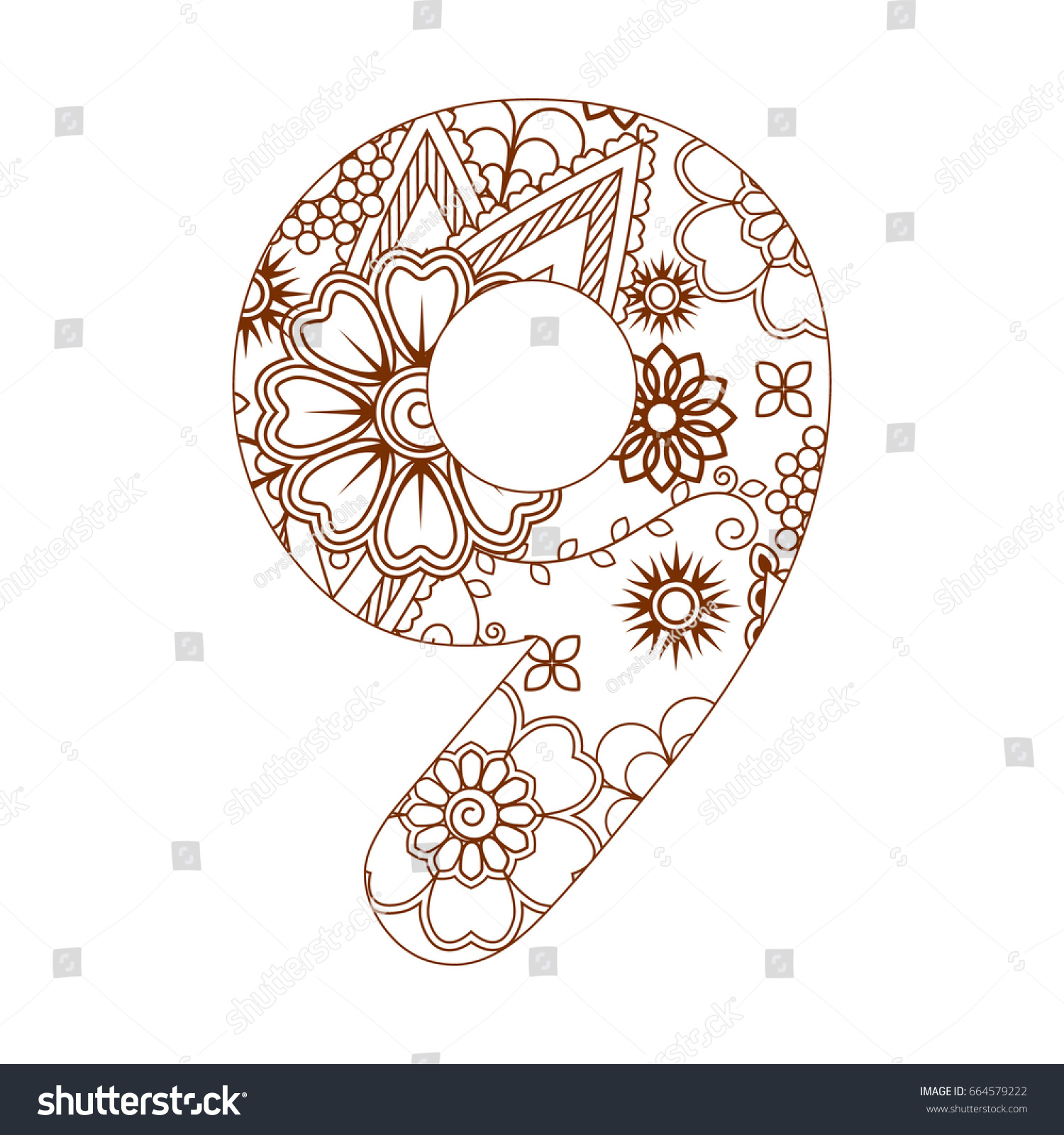 Adult Coloring Page Number 9 Ornamental Stock Vector (Royalty Free