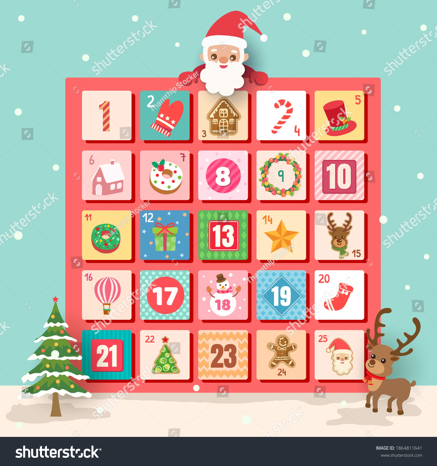 Advent Calendar Christmas Background Santa Claus Stock Vector (Royalty ...