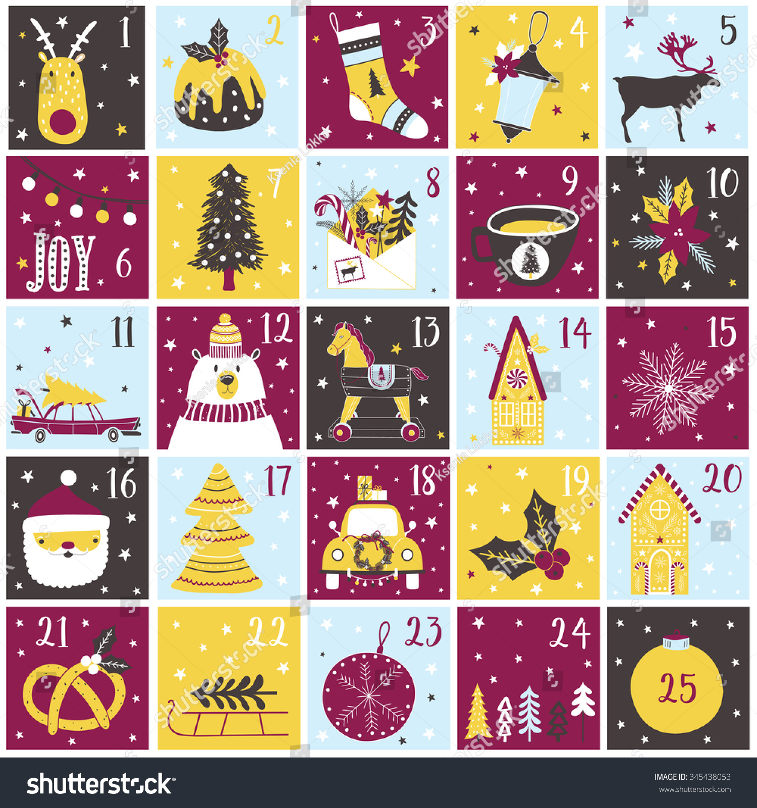 Advent Calendar Christmas Poster Stock Vector 345438053 Shutterstock