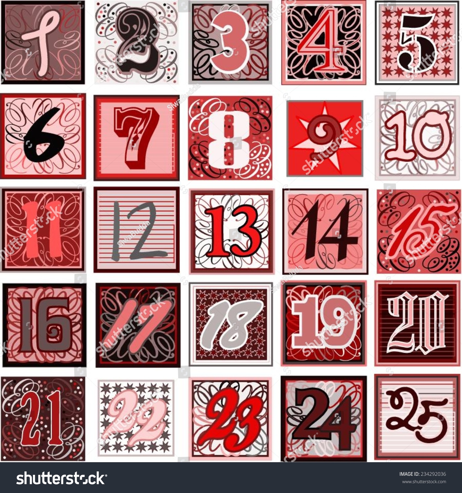 advent calendar countdown numbers 125 stock vector countdown callendar