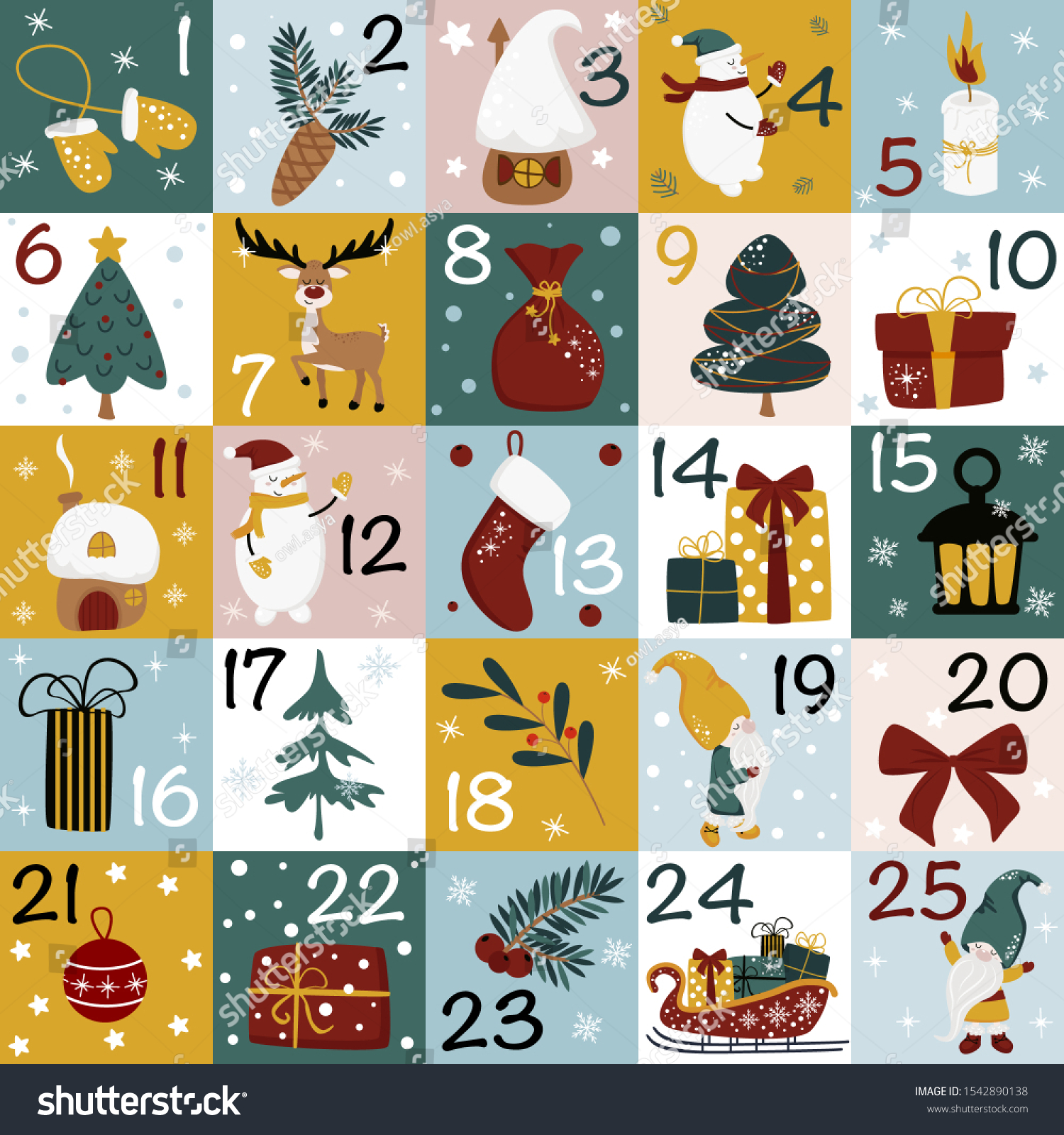 Advent Calendar Christmas Decorations Christmas Gnomes Stock Vector ...