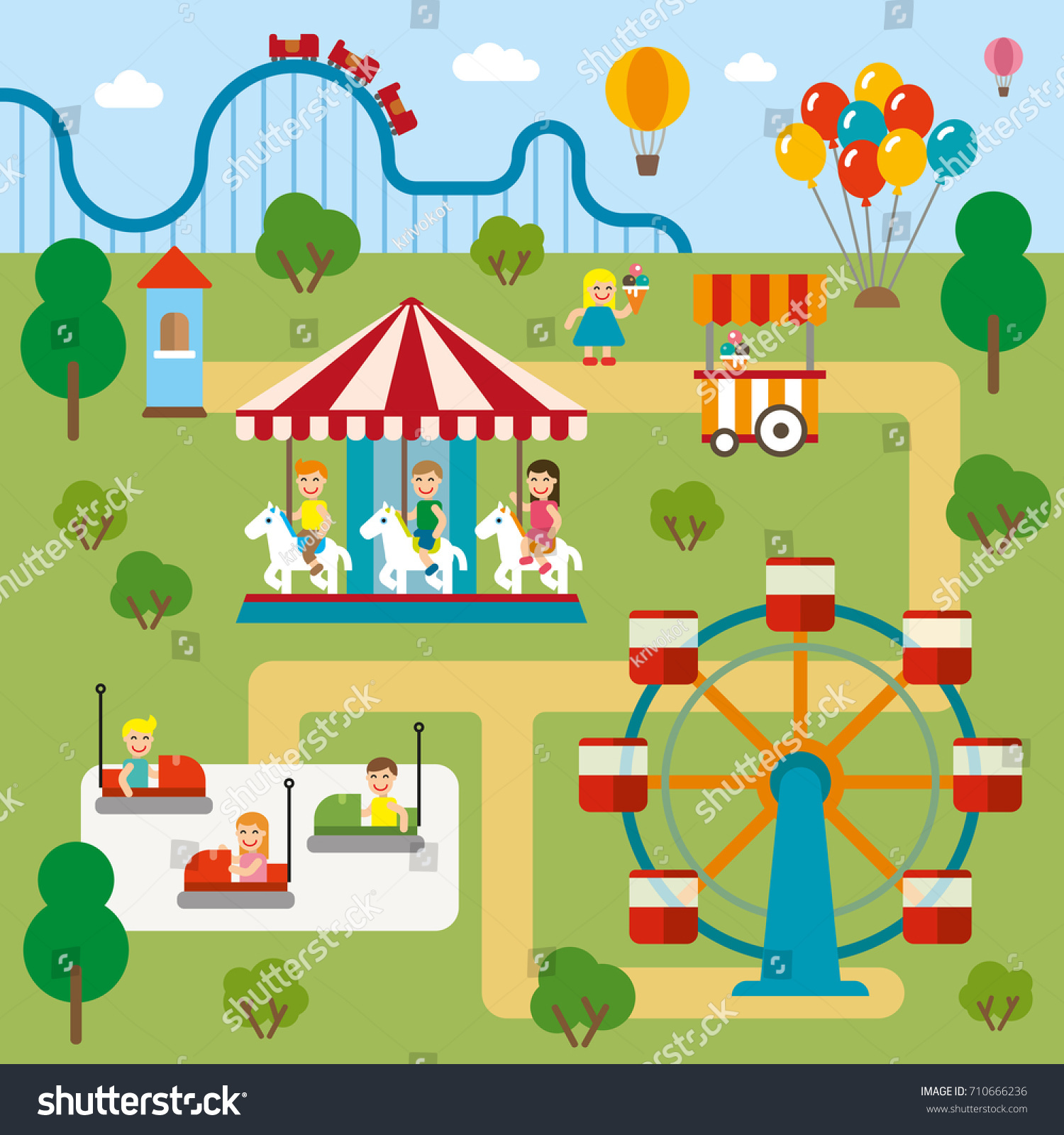 Adventure Park Holiday Flat Kids Illustration Stock Vector 710666236 ...