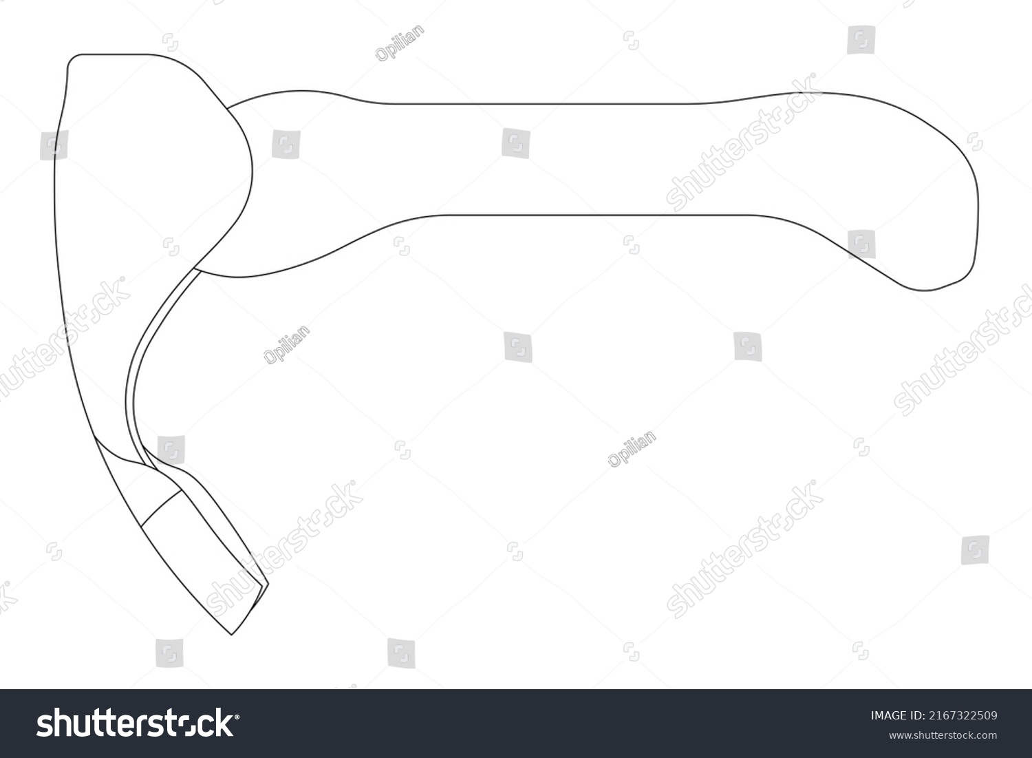 SVG of Adze isolated outline vector on white background. This cutting tool is used for removing heavy waste, leveling, shaping, or trimming the surfaces of timber. svg