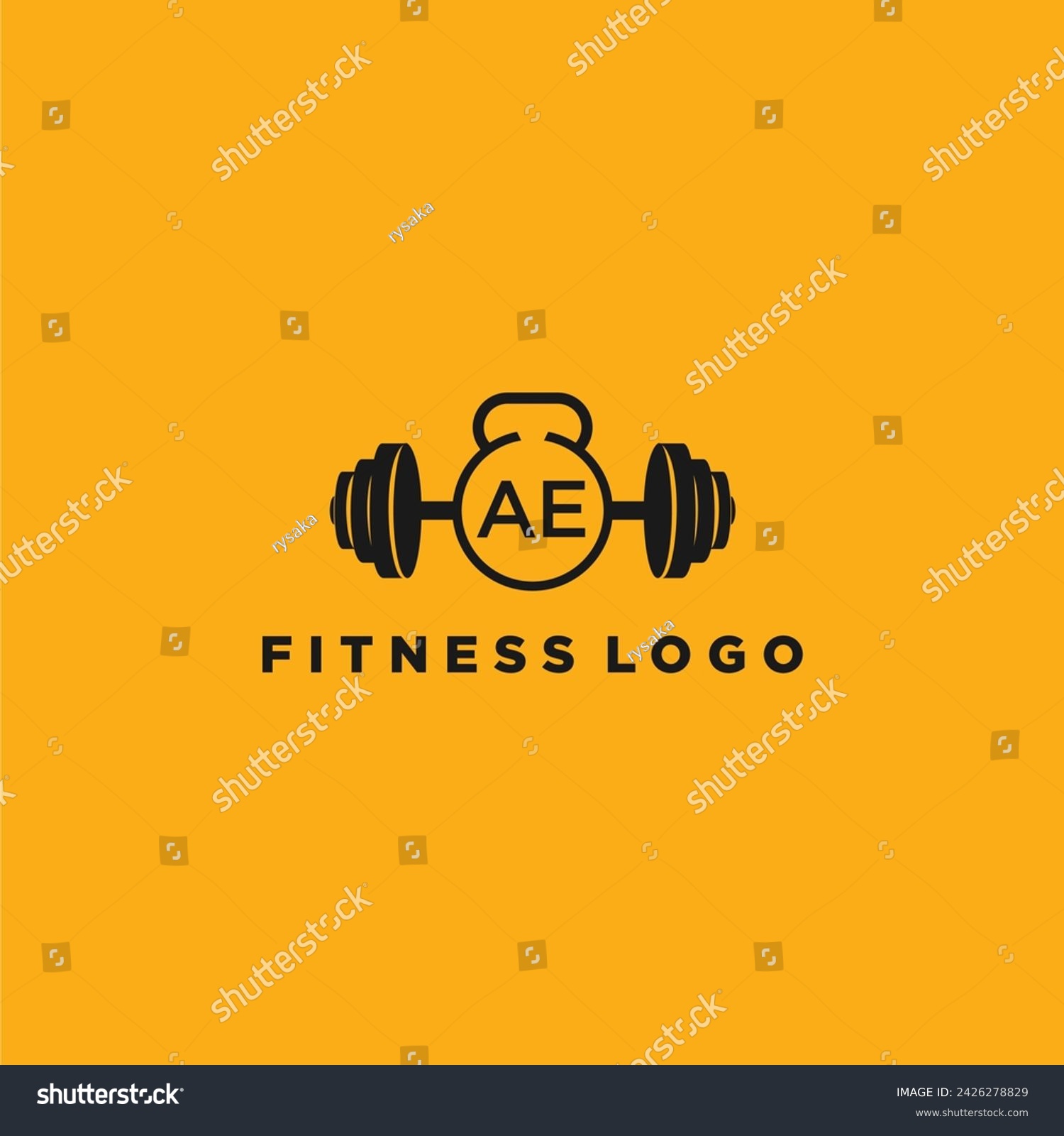 SVG of AE initial monogram for fitnes or gym logo with creative barbell design svg