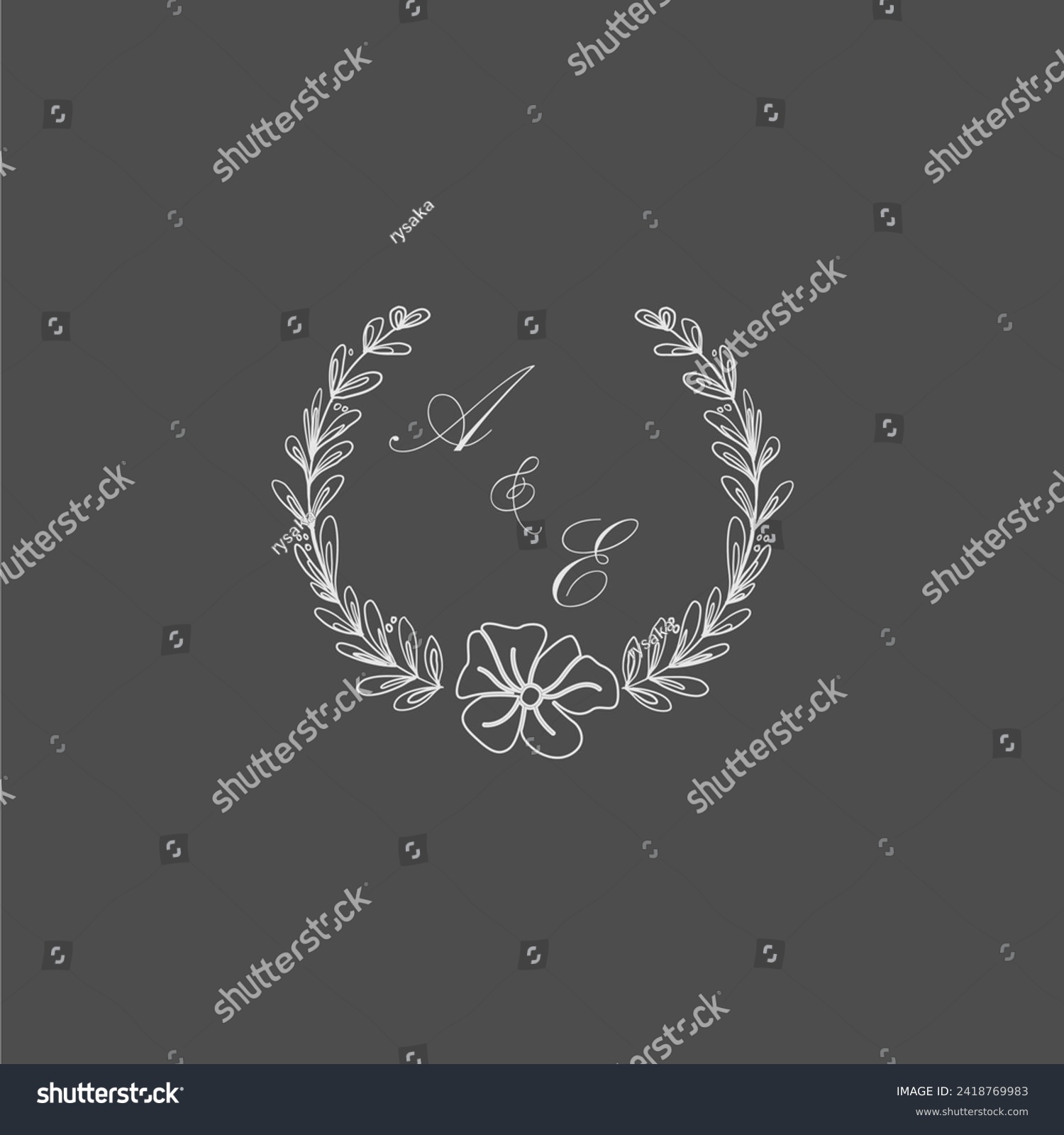 SVG of AE initial monogram wedding with creative leaf svg