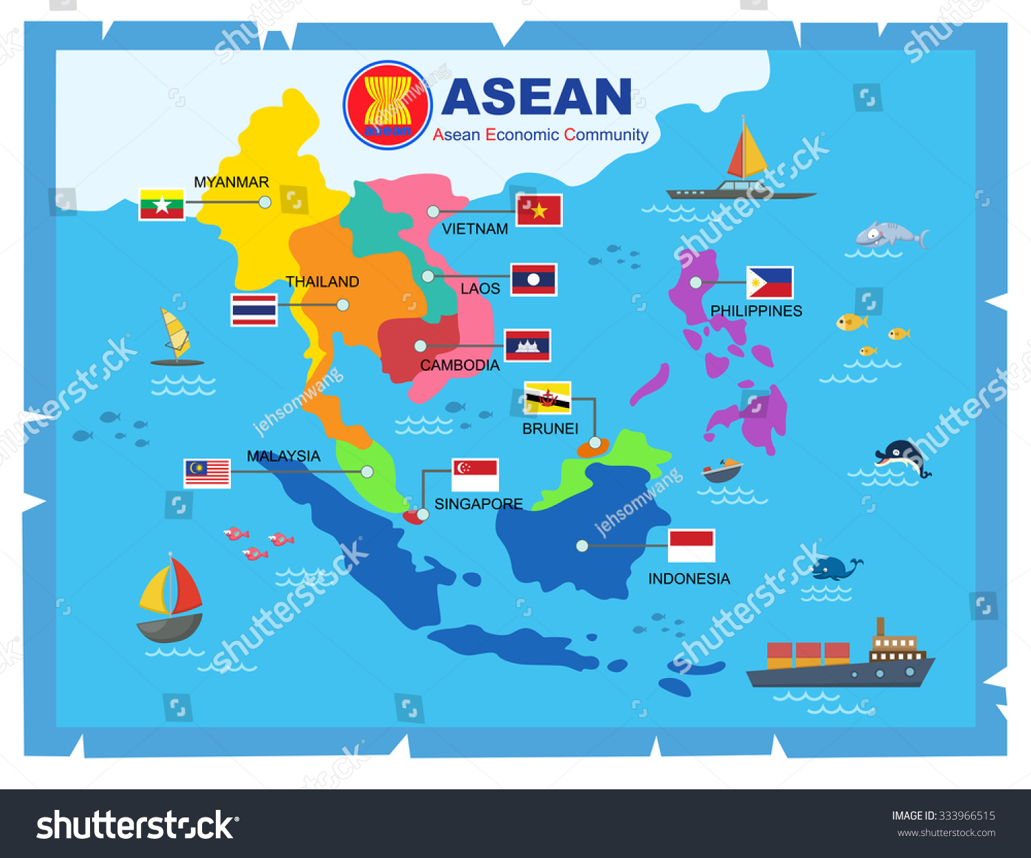 Aec Asean経済コミュニティの世界地図 ベクターイラスト のベクター画像素材 ロイヤリティフリー