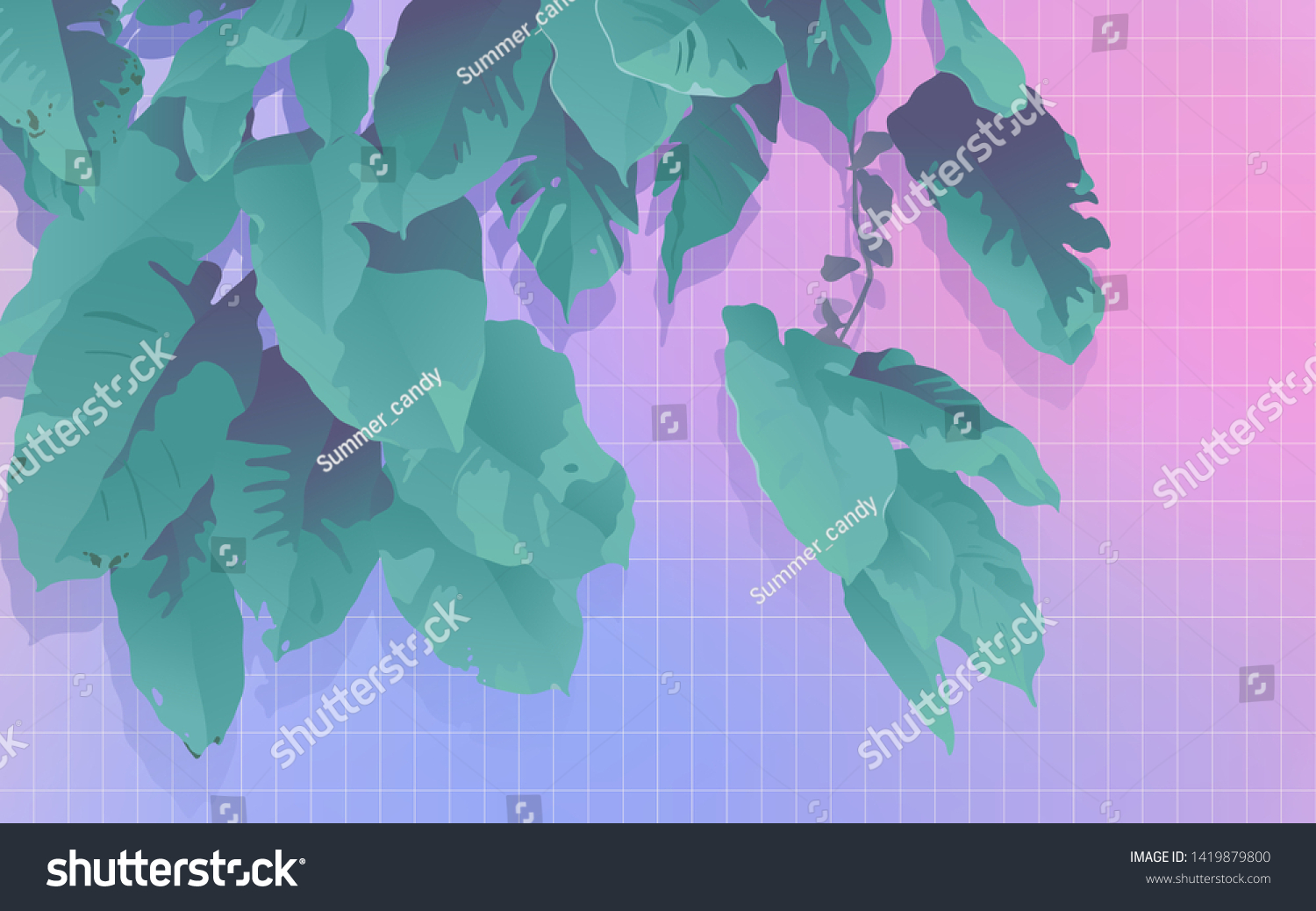 Aesthetic Neon Ambient Room Tropical Palm Stock Vector Royalty