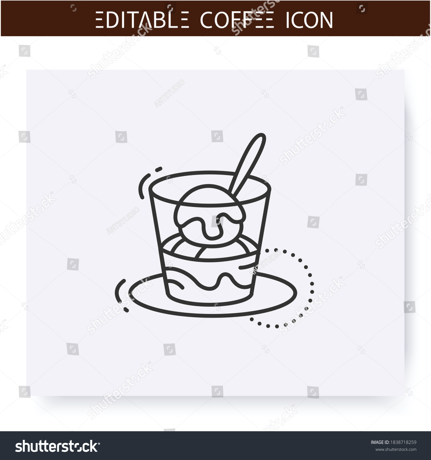 SVG of Affogato coffee line icon.Type of coffee drink. Vanilla ice cream topped in hot espresso. Coffeehouse menu. Different caffeine drinks receipts concept. Isolated vector illustration. Editable stroke svg