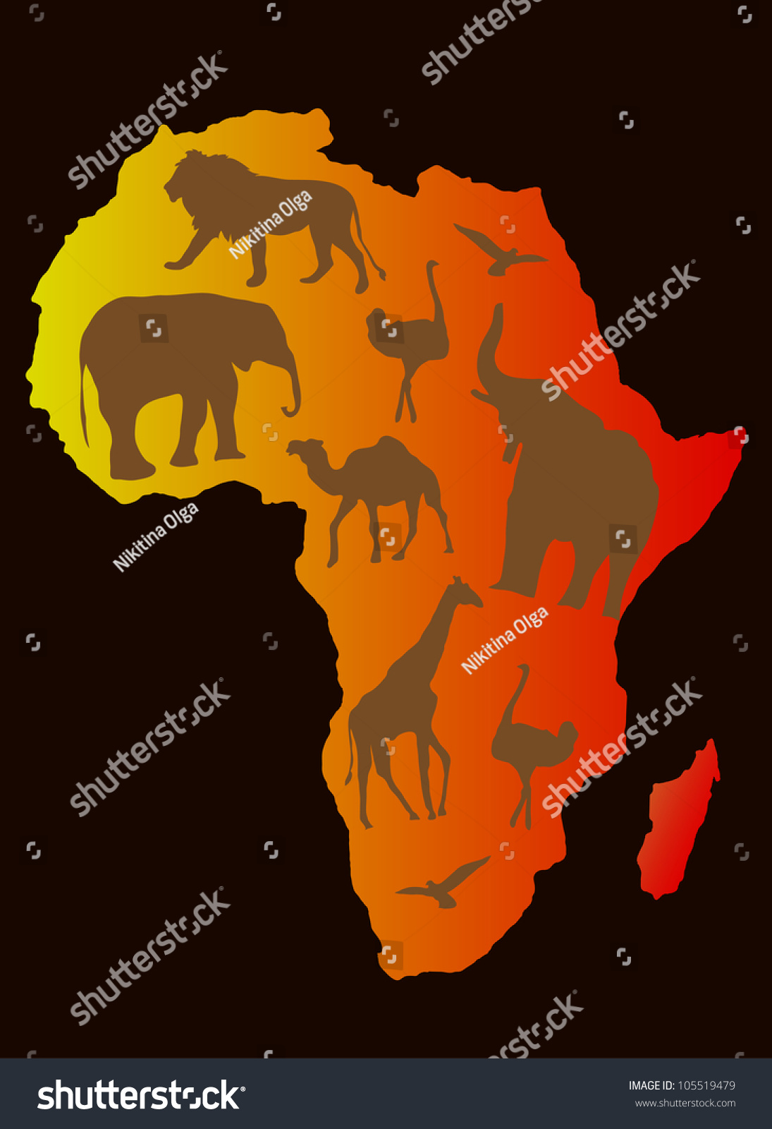 Stock Vector Africa Animals Over A Map Of Africa Vector Image 105519479 