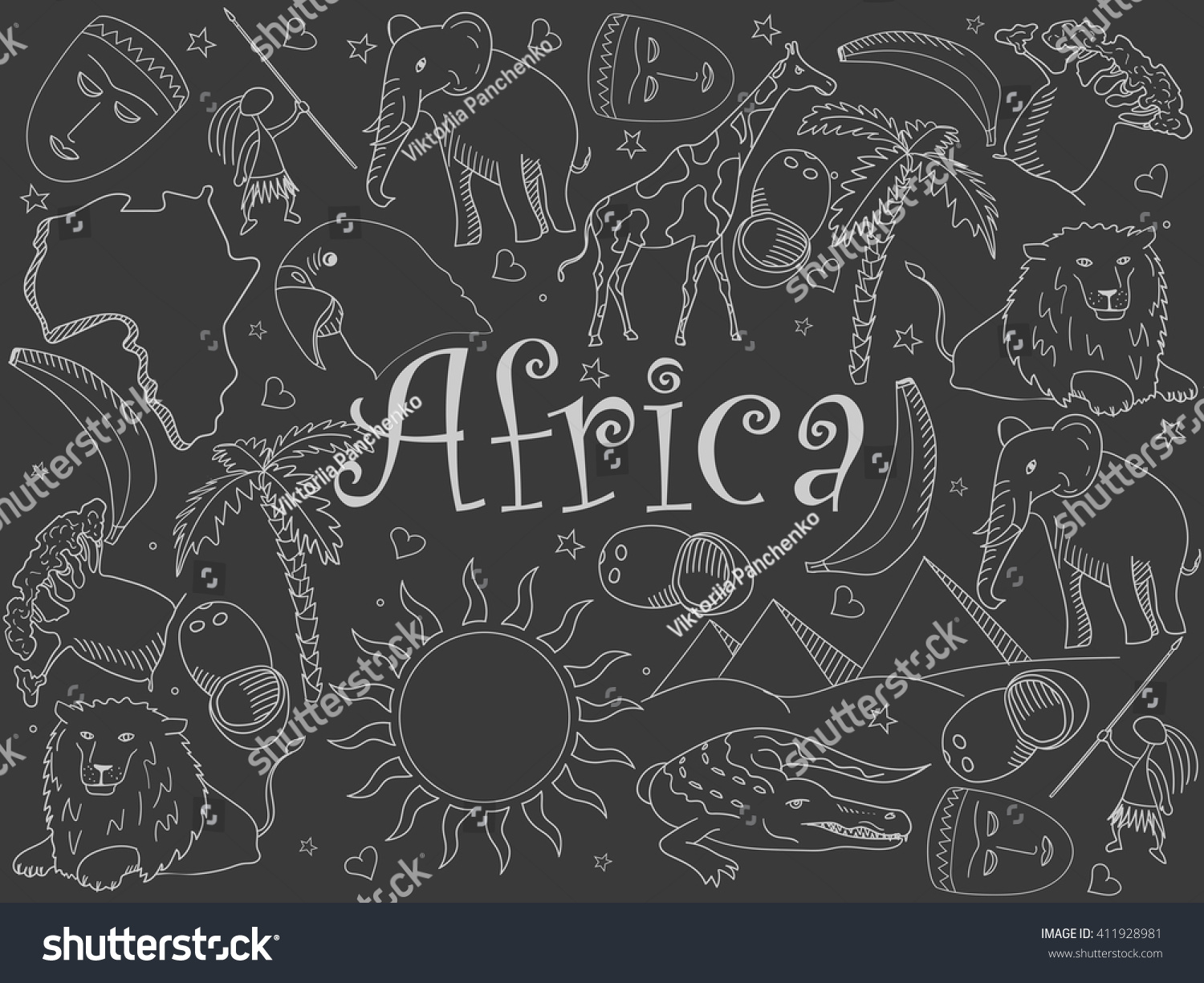 Africa Chalk Line Art Design Vector Stock Vector (Royalty Free) 411928981