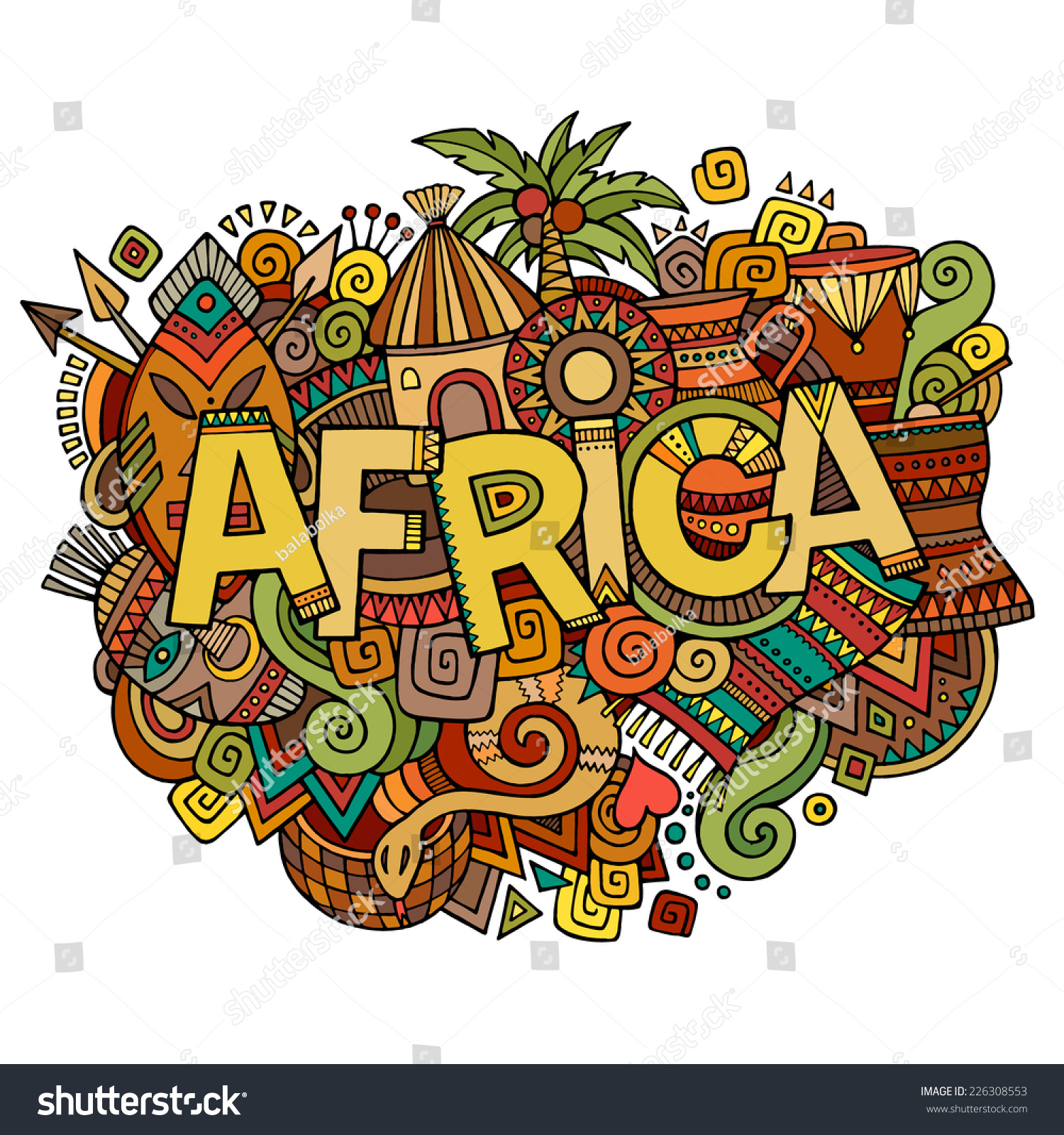 Africa Hand Lettering Doodles Elements Background Stock Vector ...