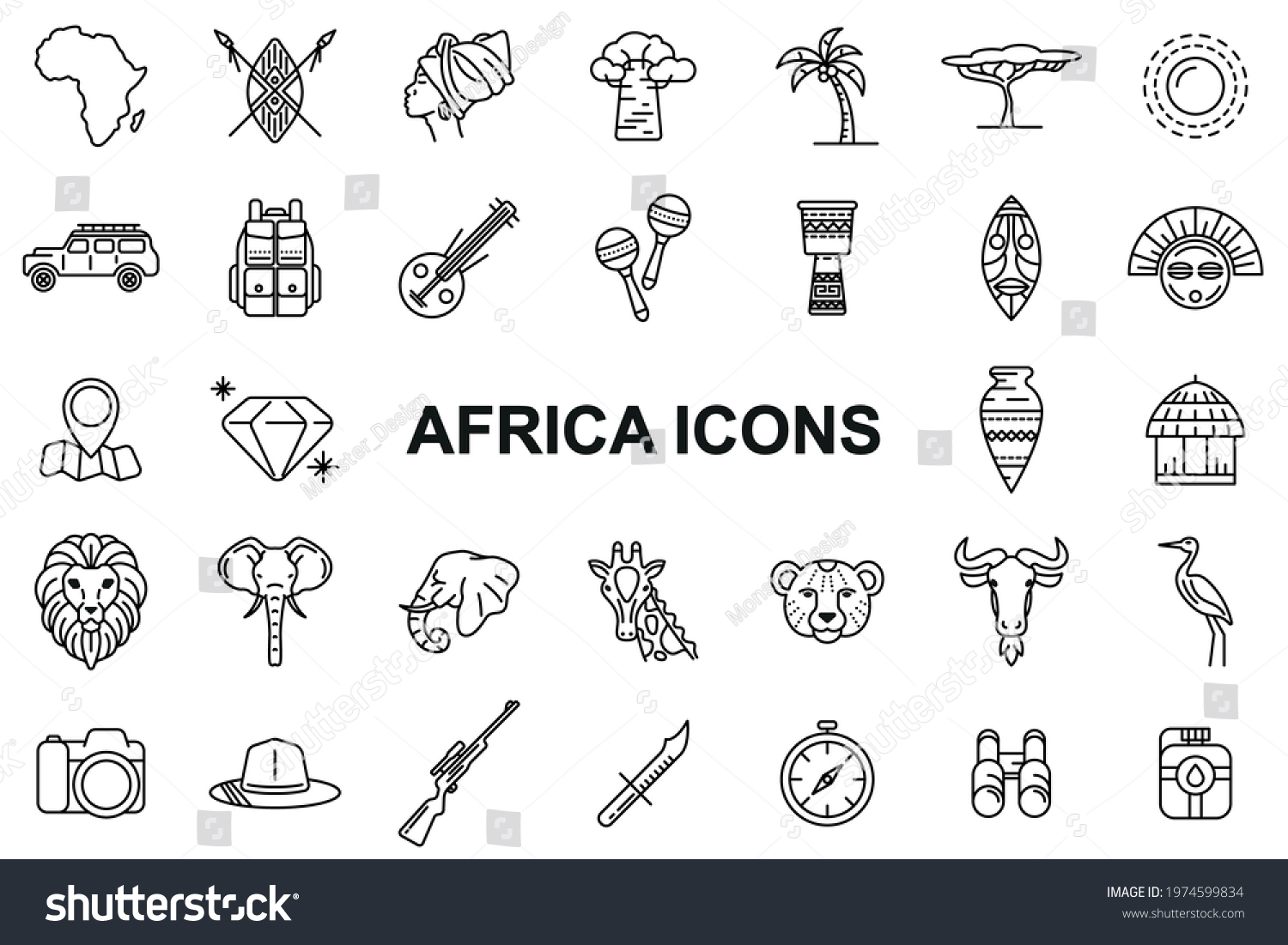 SVG of Africa Icons - Editable stroke svg