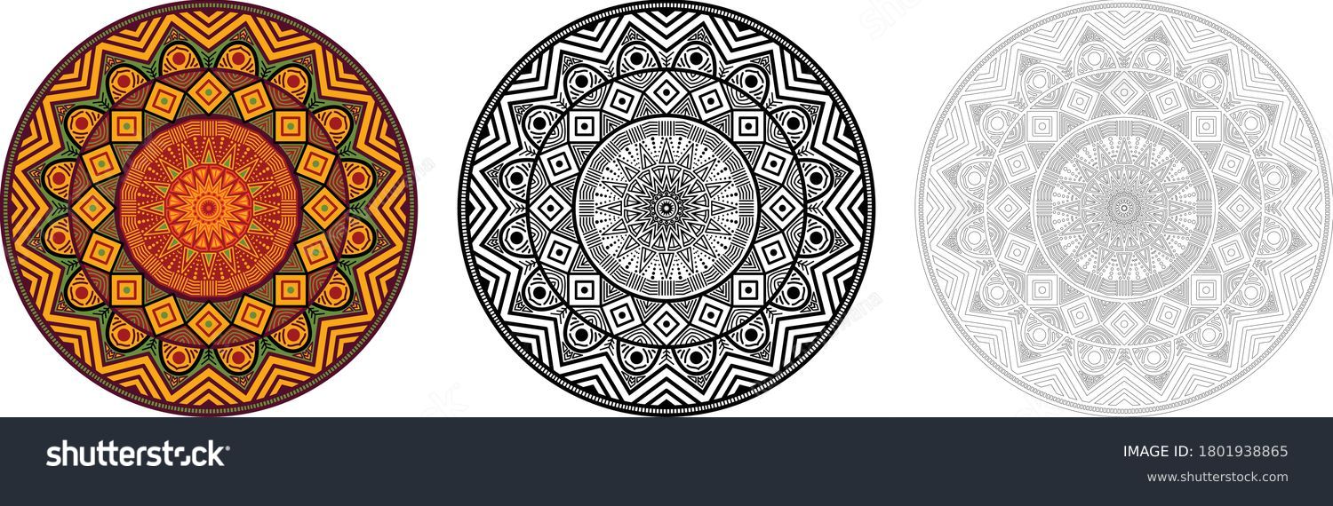 SVG of Africa mandala circular pattern in solid and outline form. Polynesia pattern for coloring books, decoration, ornament, tattoo, home decor, tapestries. Aztec pattern for tapestry home decoration. svg
