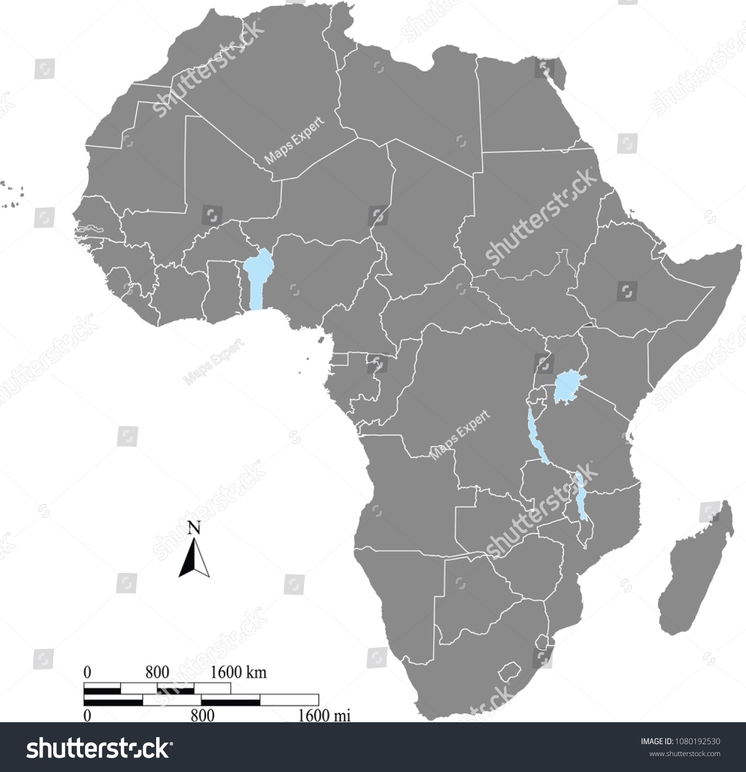 Africa Map Vector Outline Scales Miles Stock Vector (Royalty Free ...