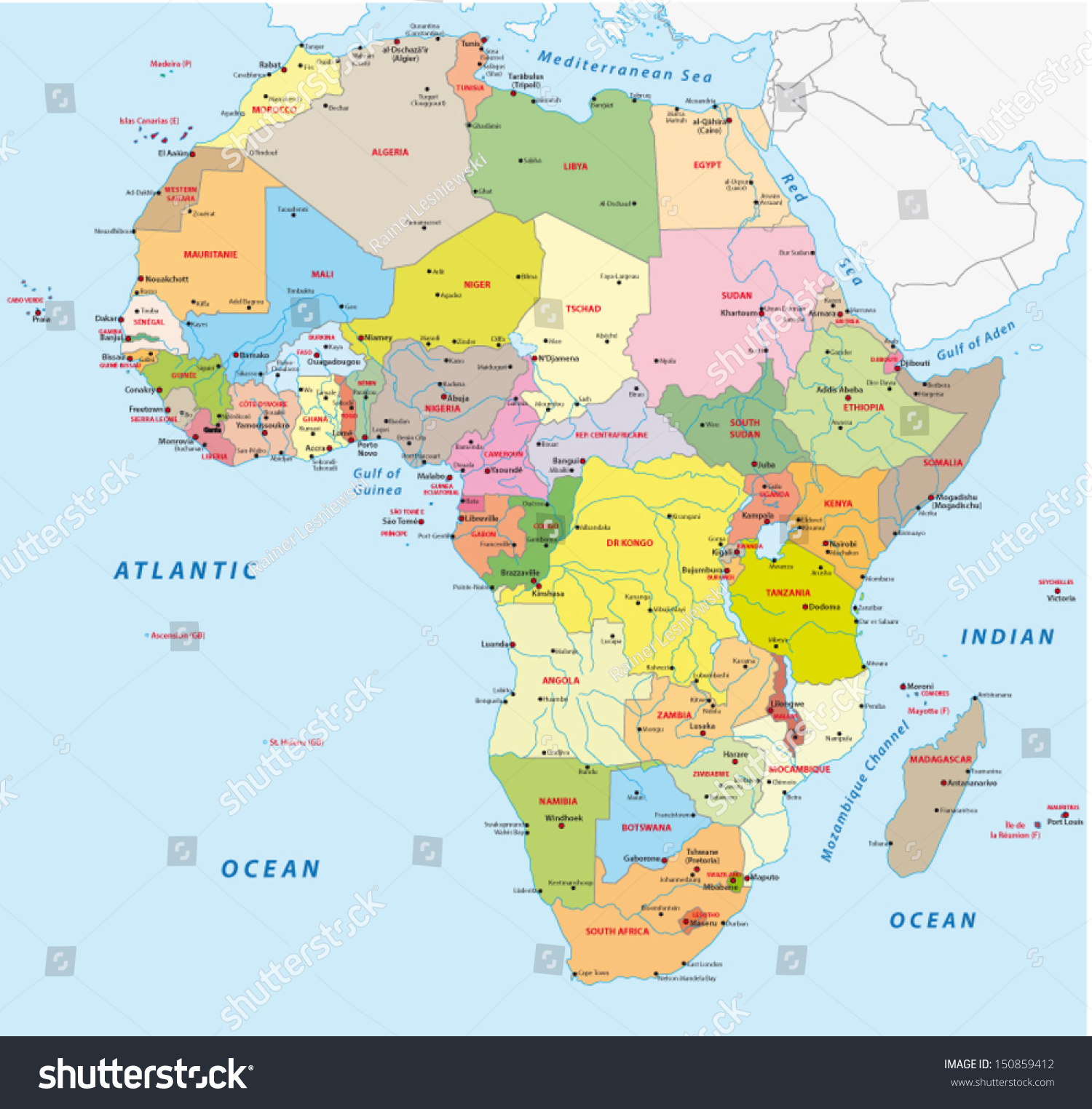 Africa Political Map Stock Vector 150859412 - Shutterstock