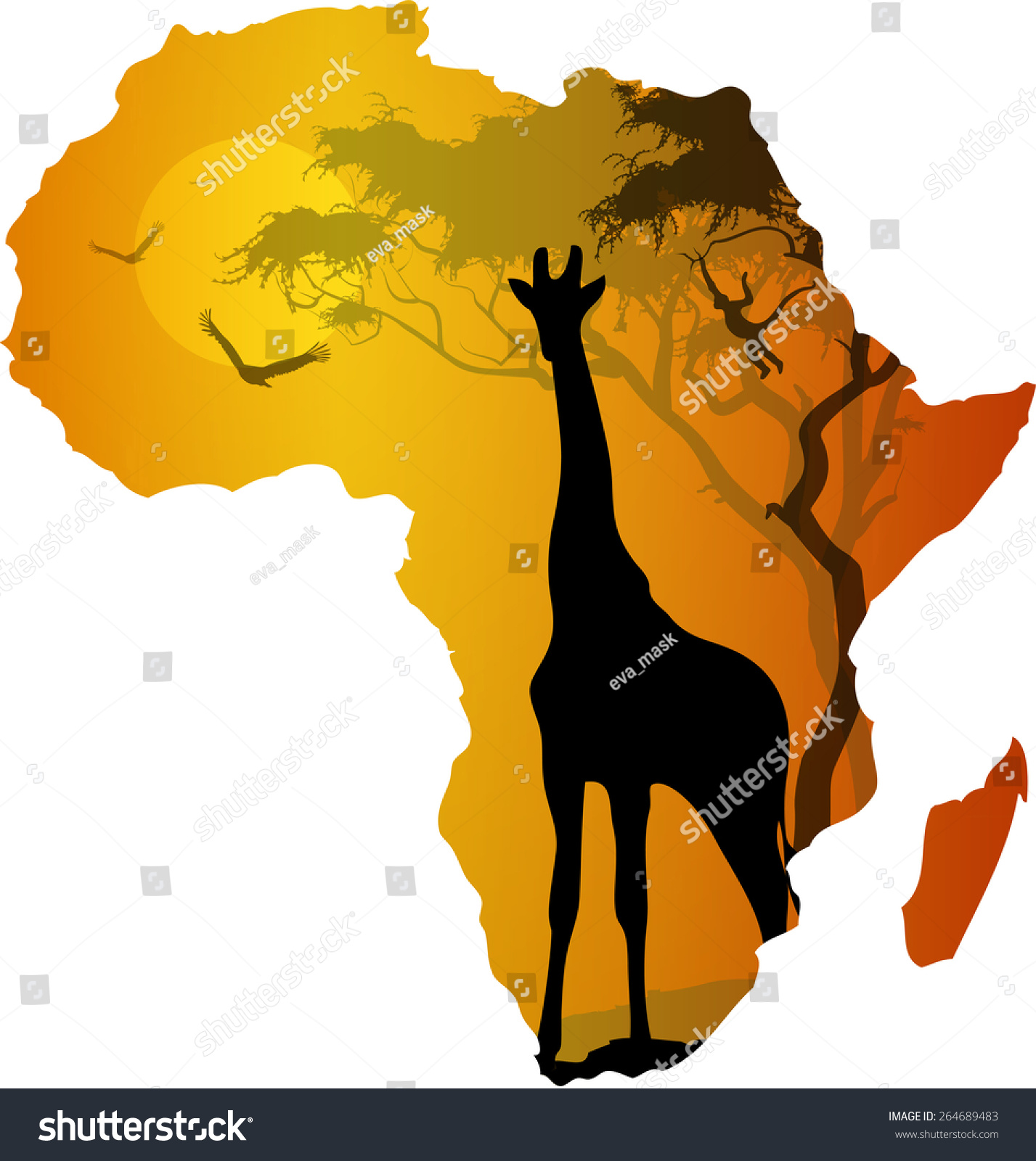 Africa Silhouette Animals Plants Continent Isolated Stock Vector ...