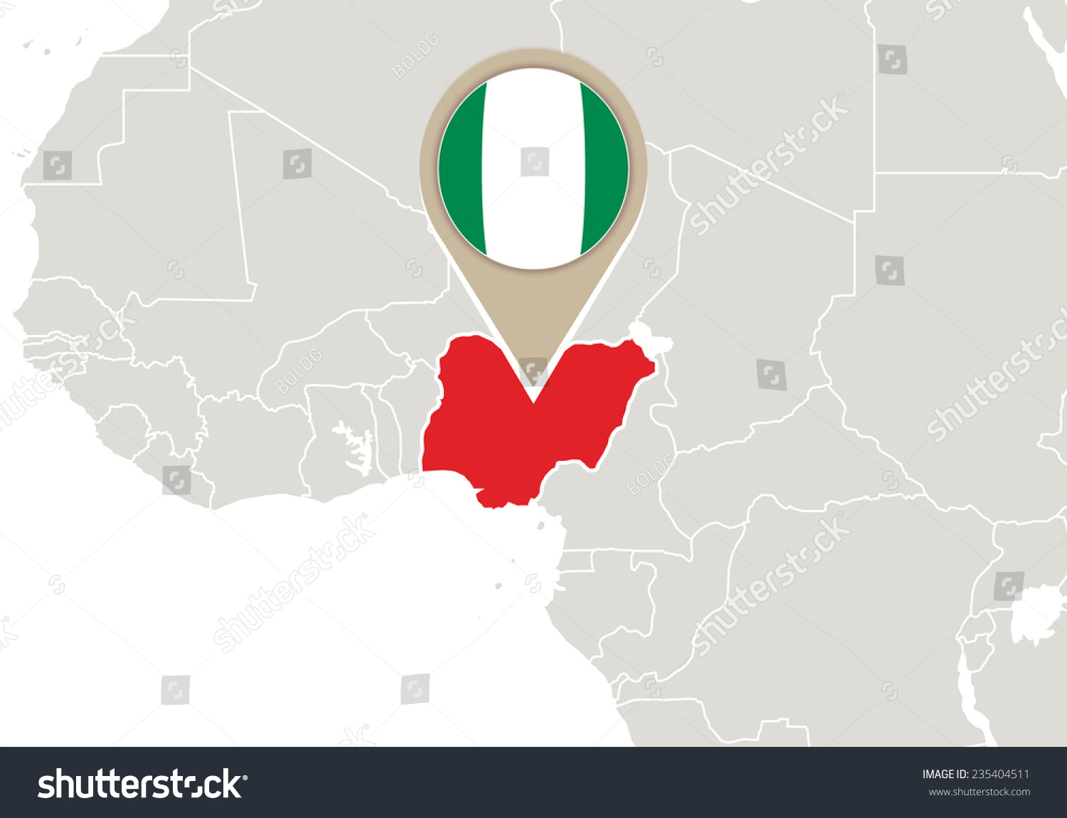 Africa Highlighted Nigeria Map Flag Stock Vector Royalty Free
