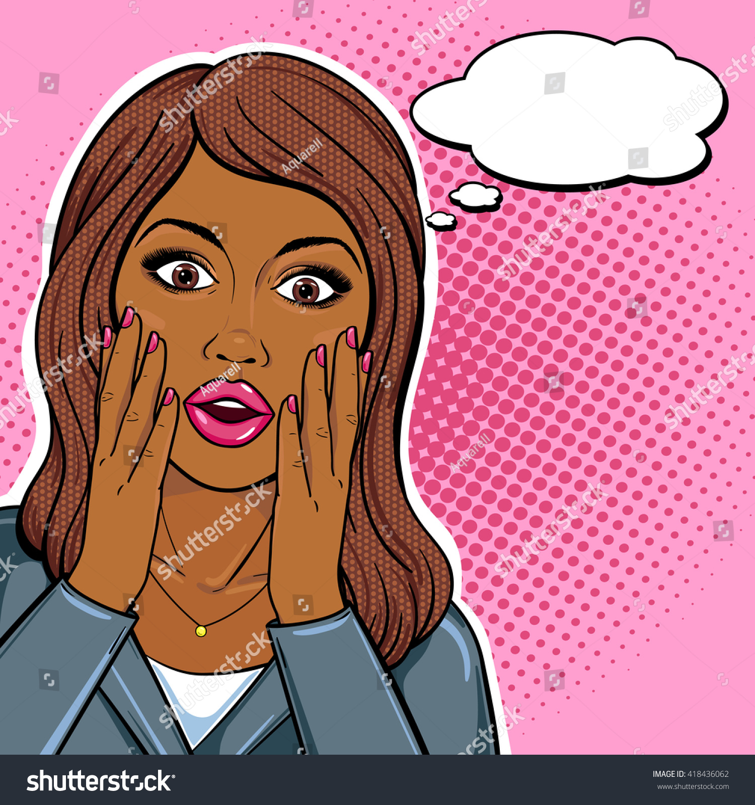 African American Business Woman Shocked Face Stock Vector 418436062 ...