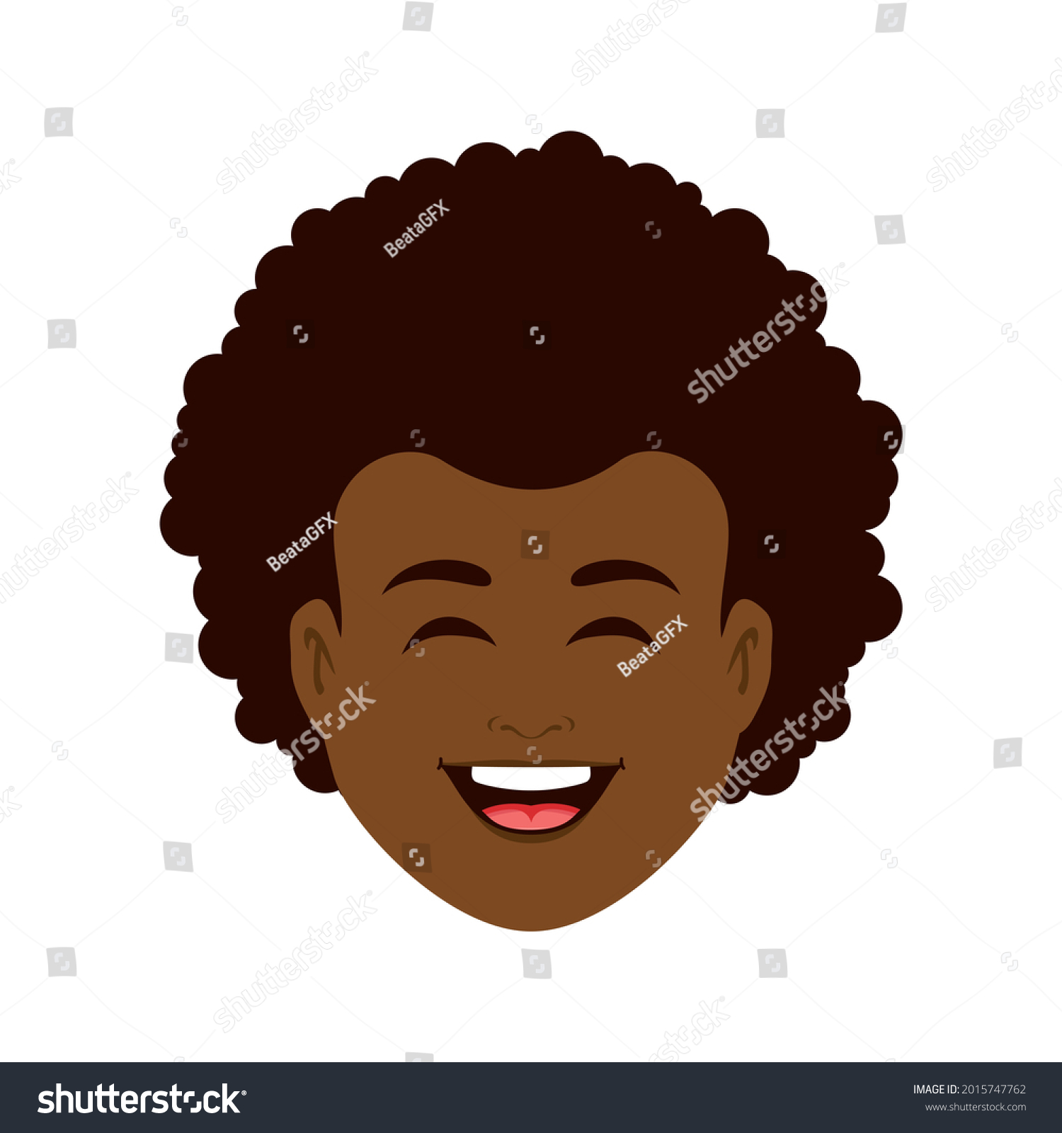 SVG of African american laughing young man head icon vector. Funny ethnic boy face icon isolated on a white background. Happy smiling black man portrait clip art svg