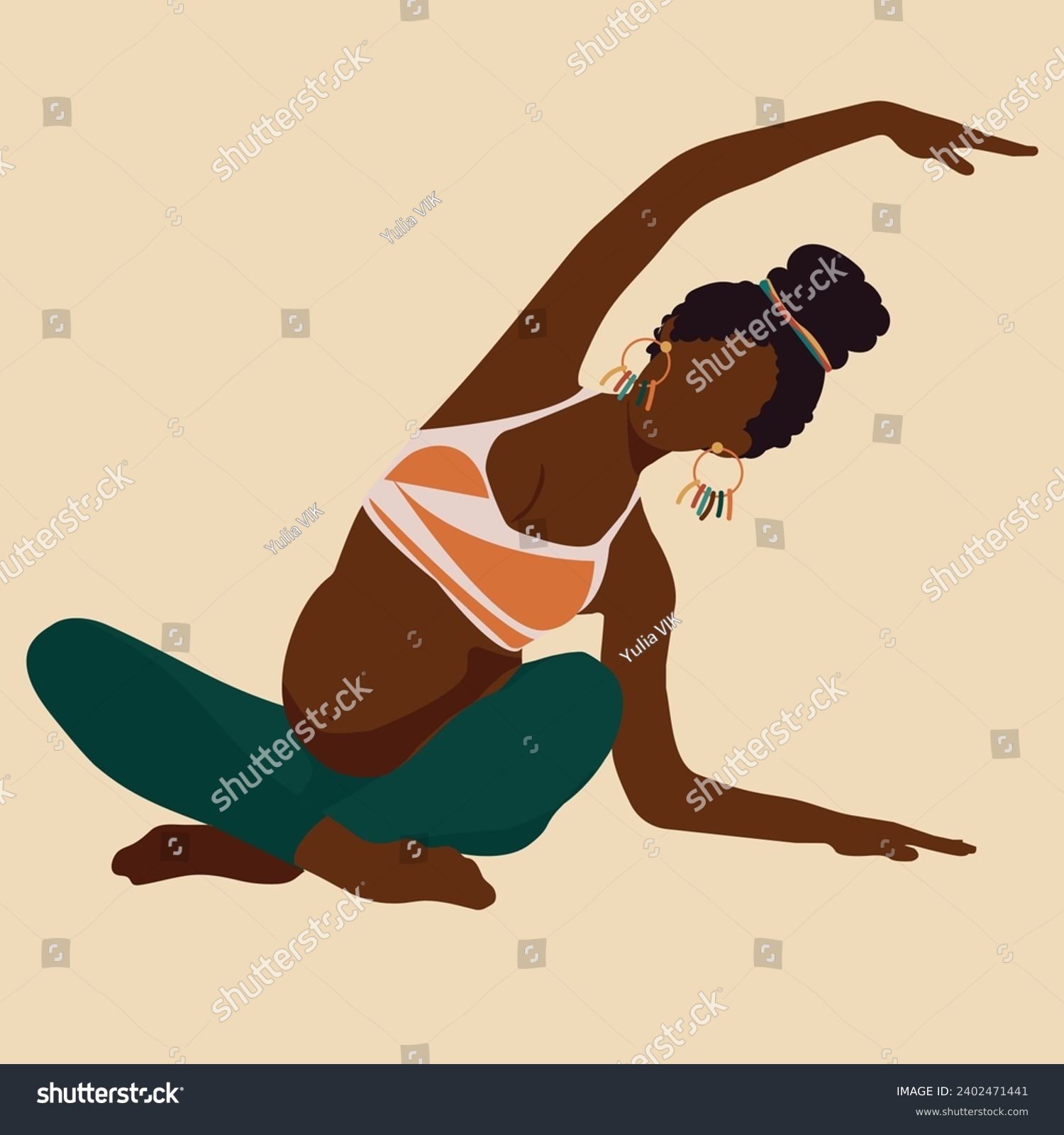 SVG of African American pregnant woman doing yoga. Isolated vector illustration. Faceless svg