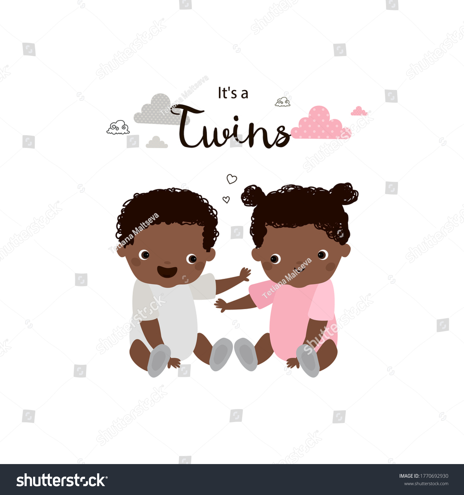 African American Twin Babies Brother Sister Stock Vector Royalty Free