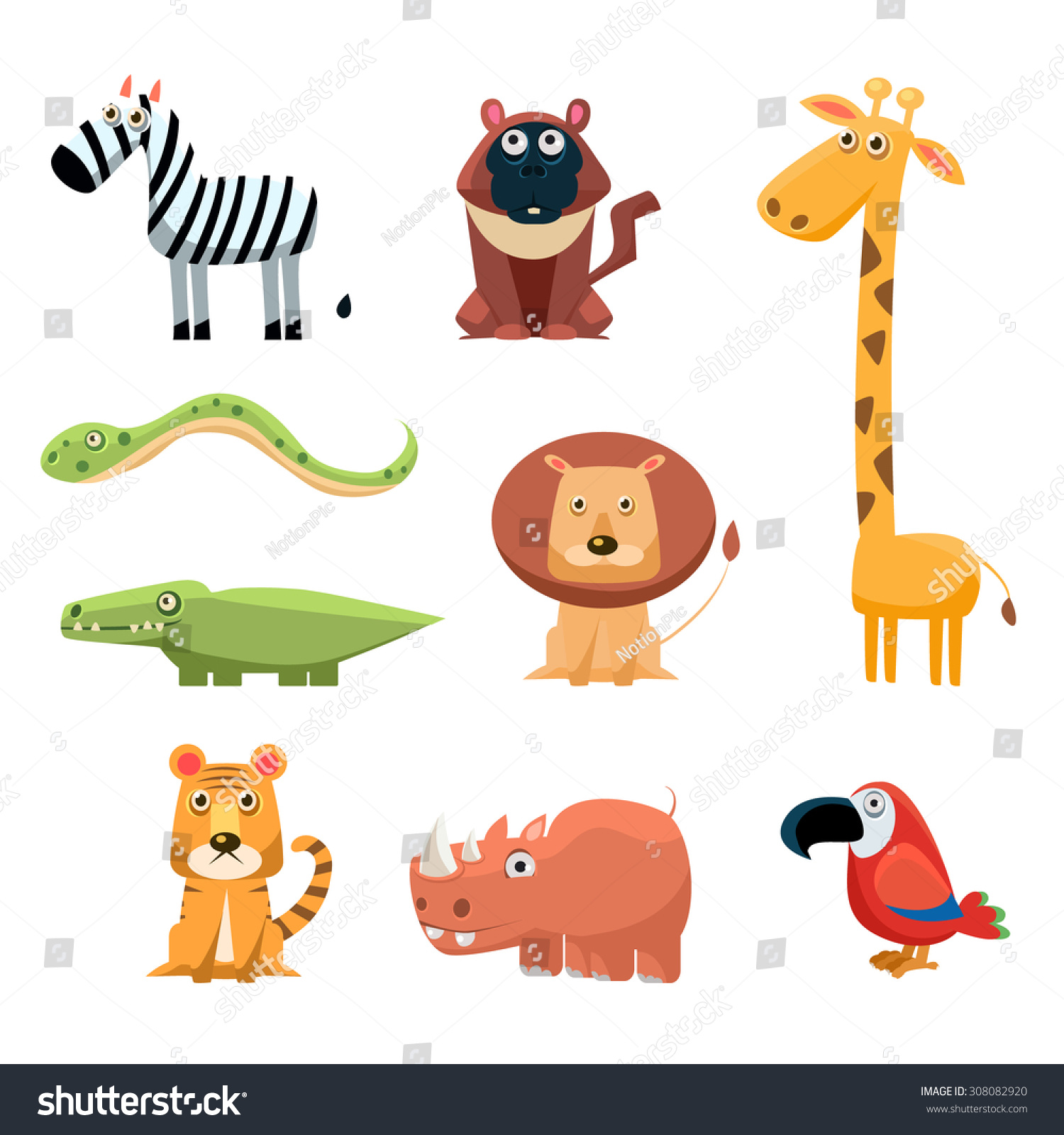 African Animals Fun Cartoon Clip Art Collection. Brightly Colored ...