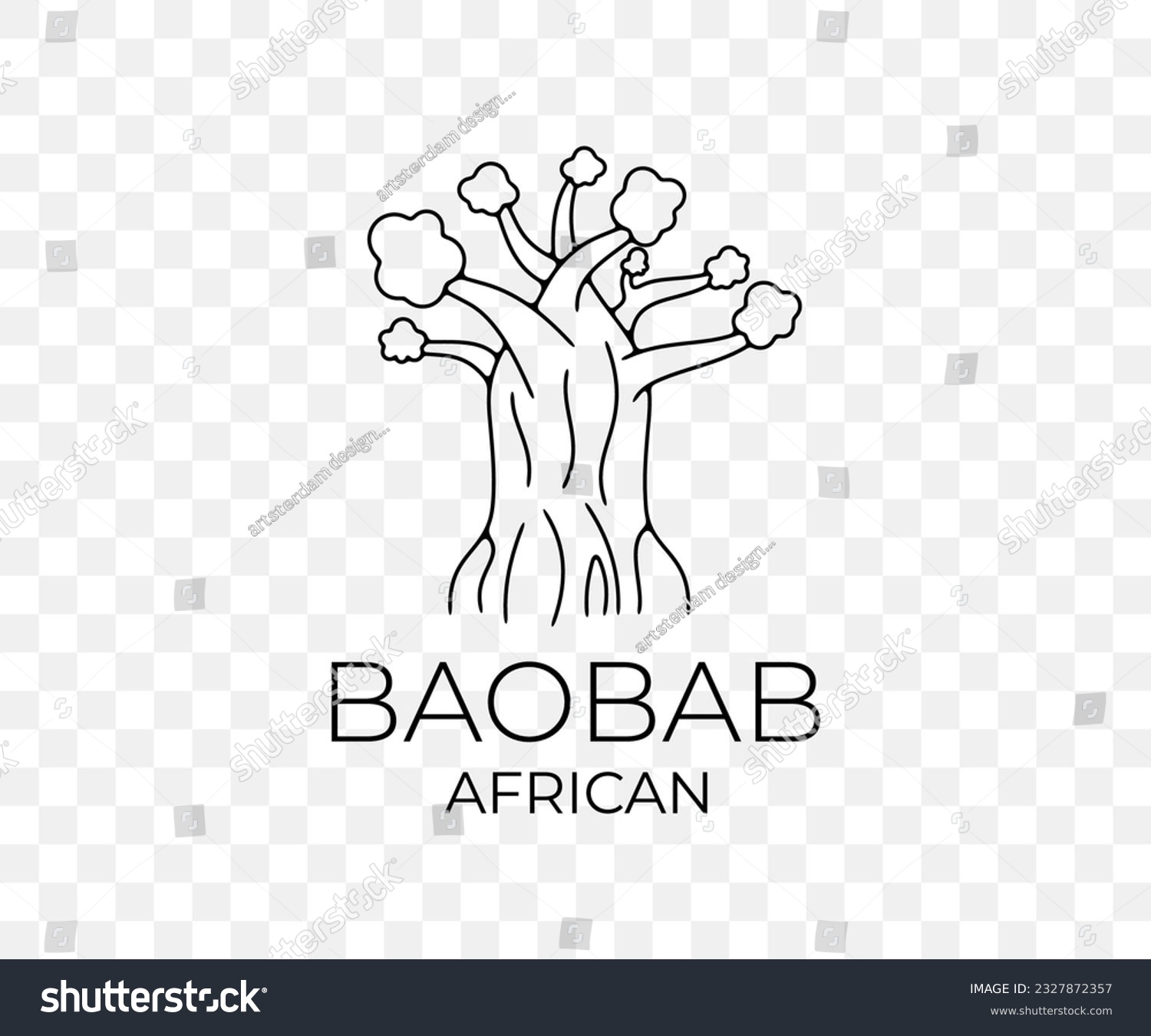 SVG of African baobab, national park and savannah, nature, tree and plant, linear graphic design. Forest, savanna, flora, landscape and environment, vector design and illustration svg
