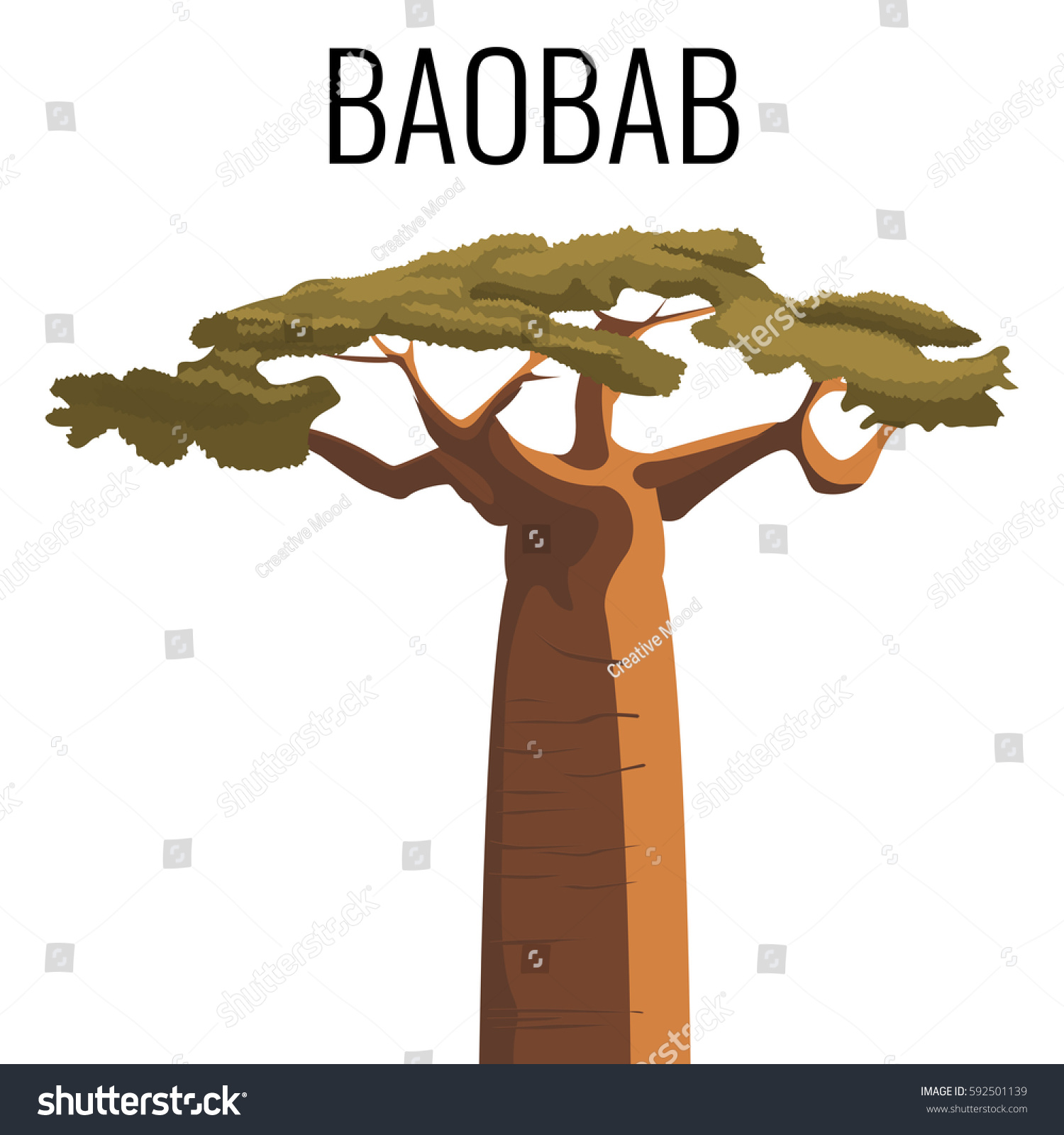 SVG of African baobab tree icon color emblem with text isolated on white background. Vector illustration of powerful plant un realistic style svg