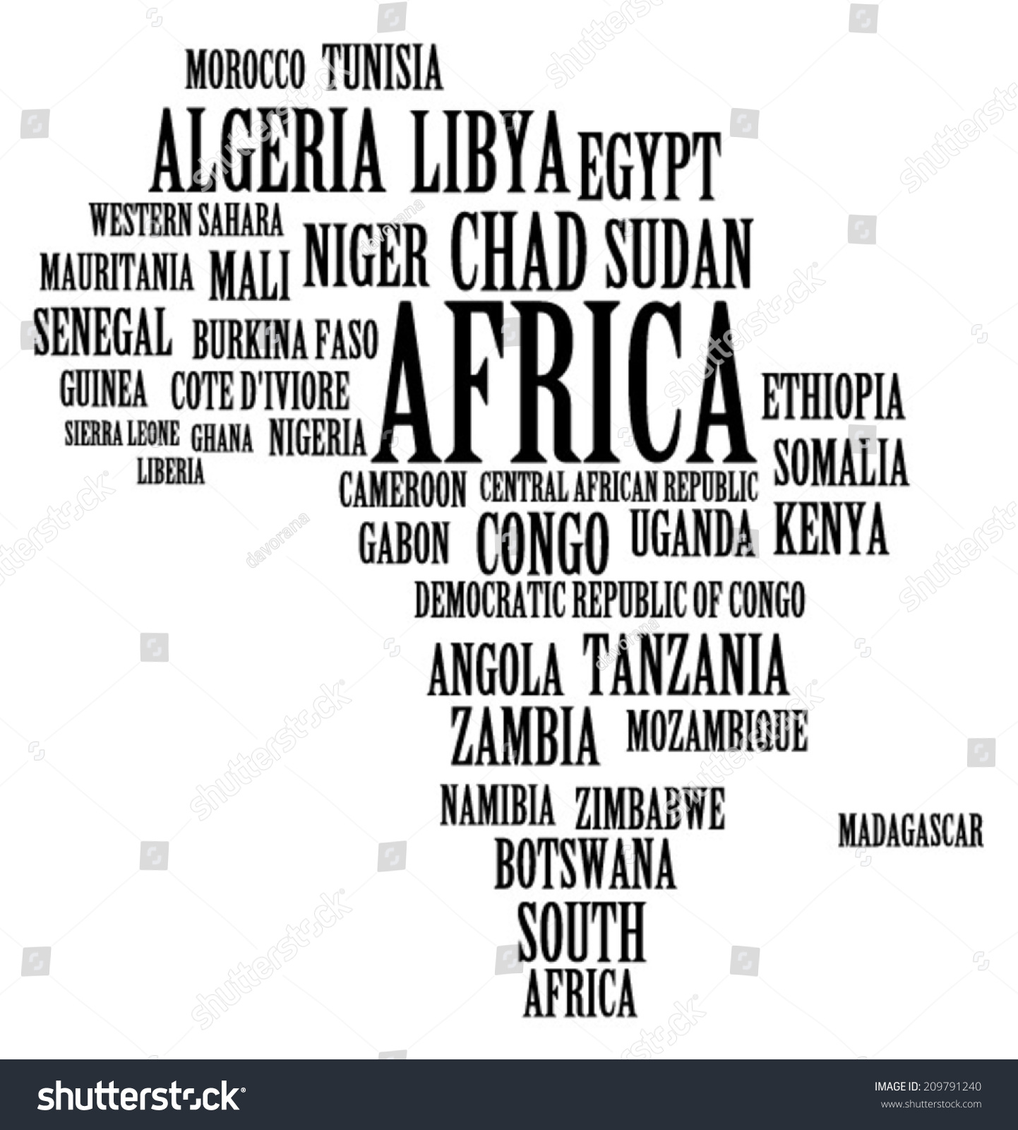 African Countries In Word Collage, Vector Art Image Illustration, Black ...