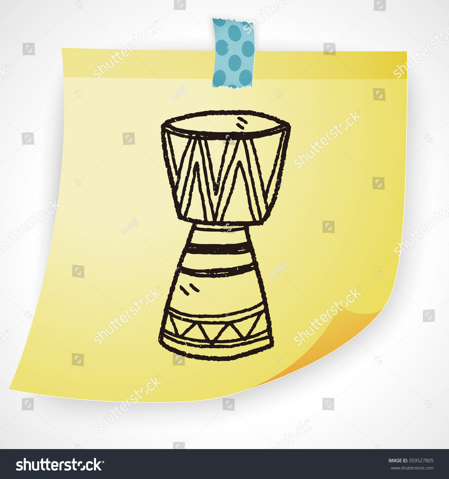 drum doodle on yellow paper, black lines clip art preview